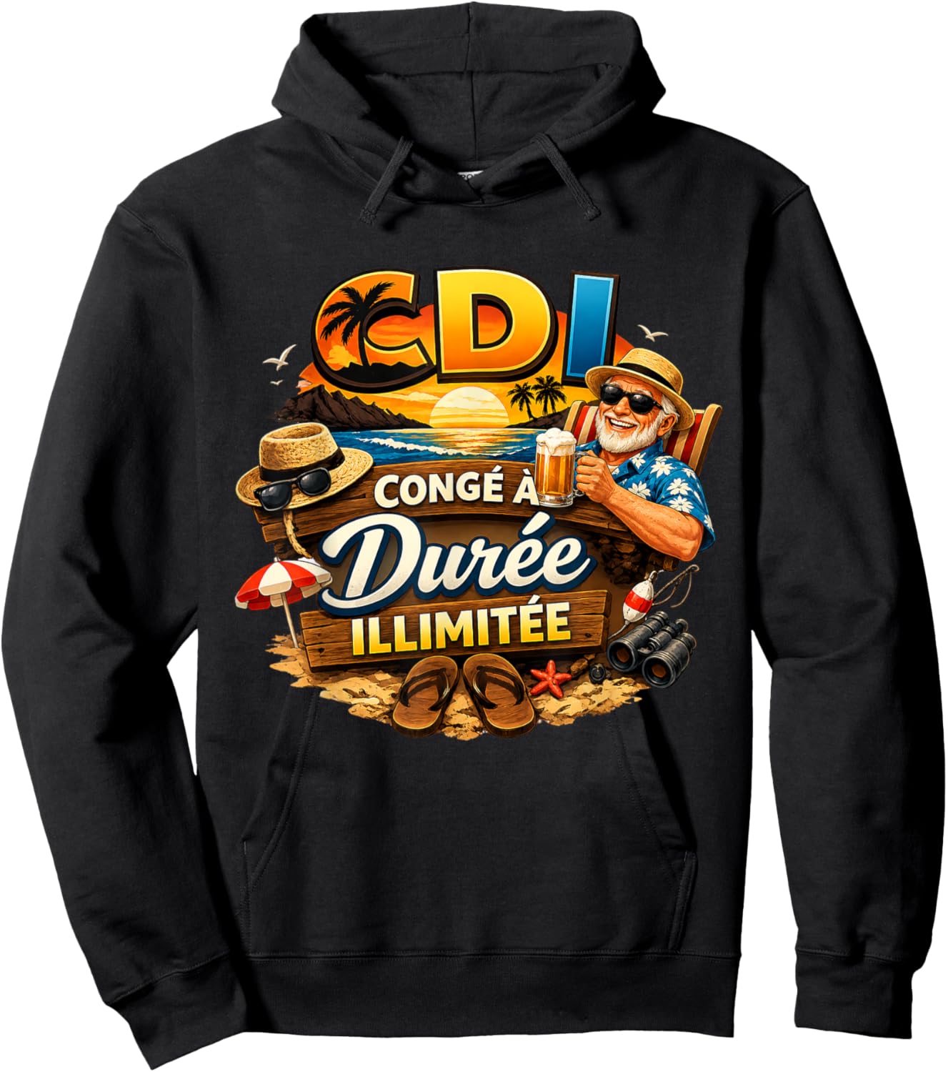 Cadeau Retraité Homme Humour Original Congé Durée Ilimitée Hoodie - Hoodie | Black
