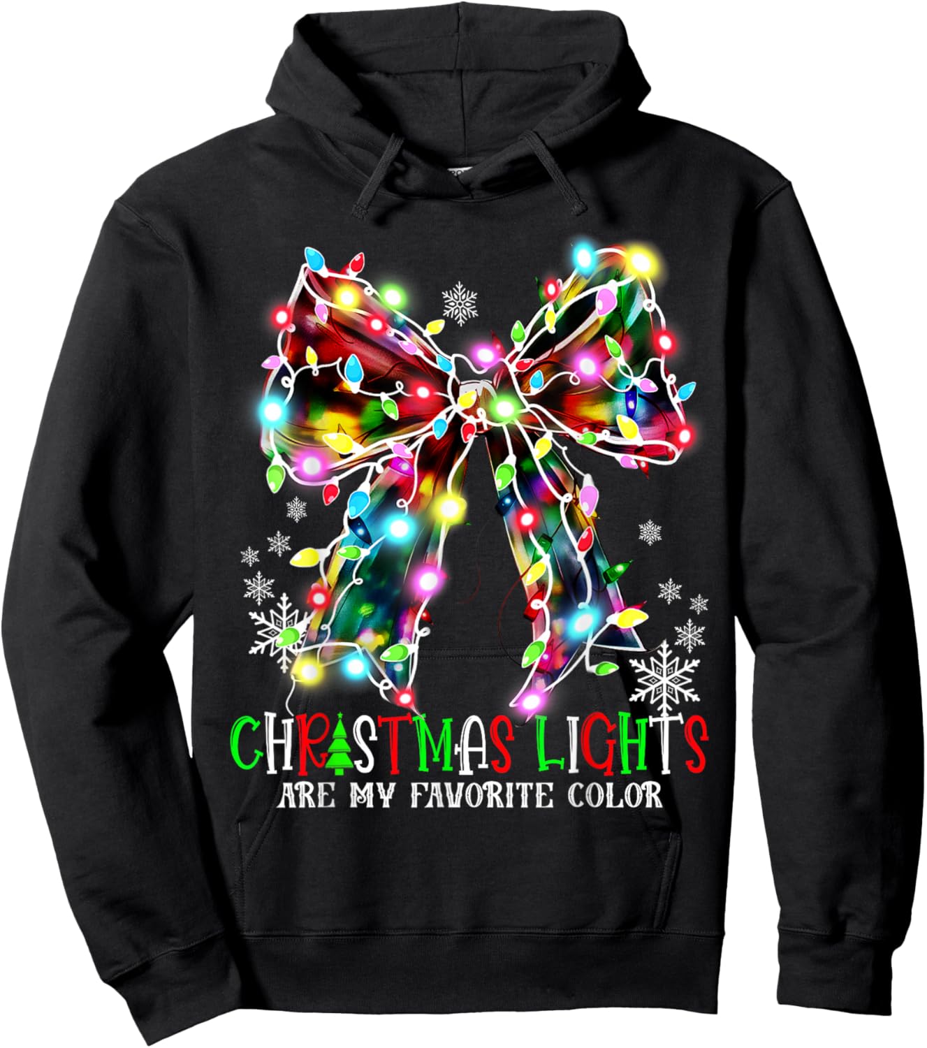 Christmas Lights Are My Favorite Color Coquette Bow Pajamas Hoodie - Hoodie | Black