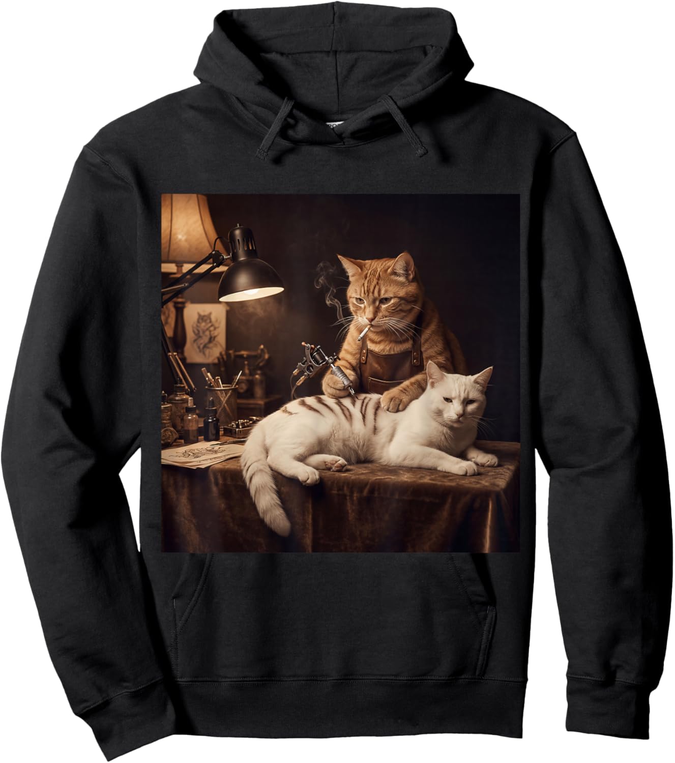 Tattoo Cat Tattoo Meme Tattoo Tattoo Cat Smoking Tattoos Retro Hoodie - Hoodie | Black