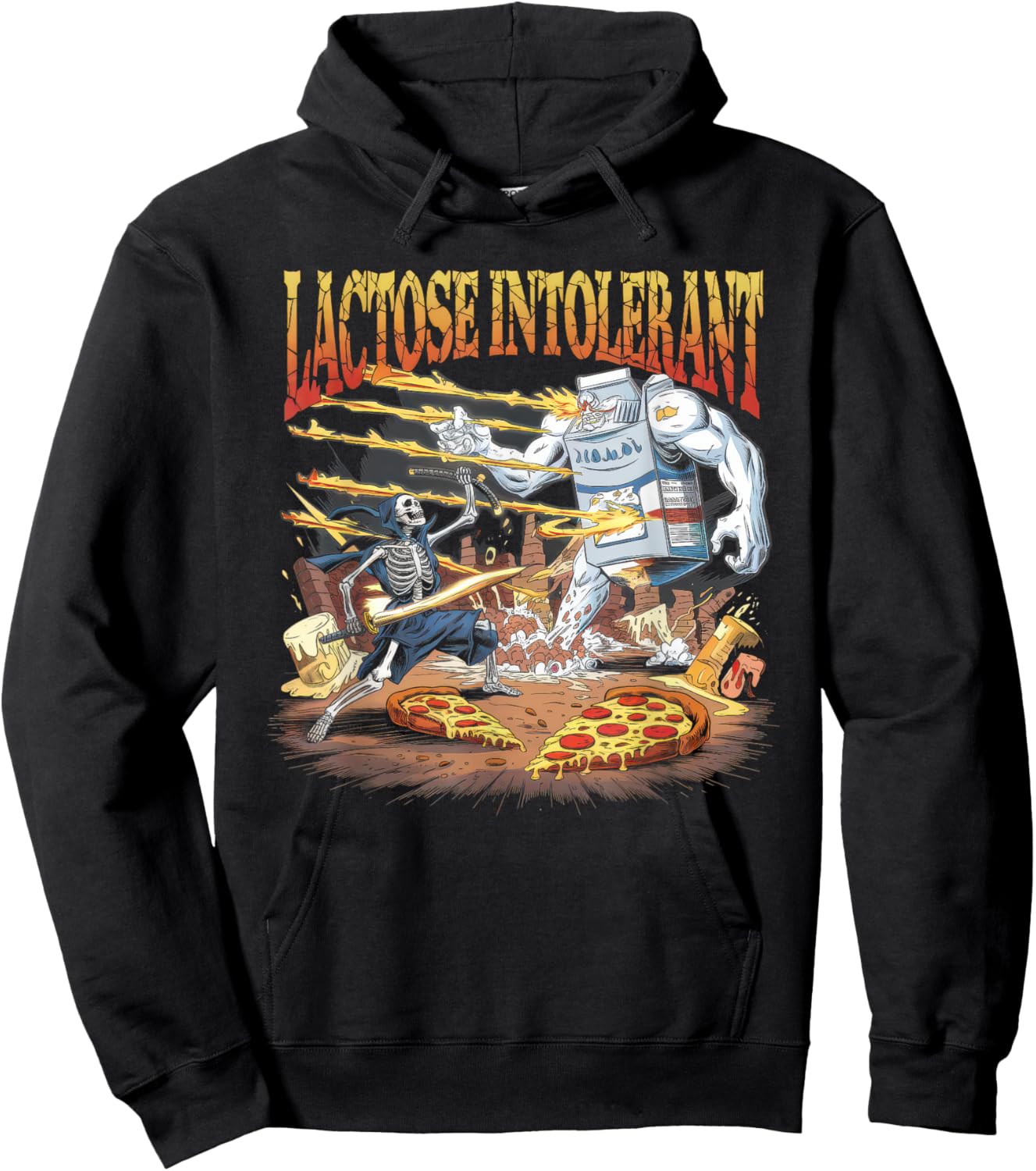Lactose Intolerant Men Women Tummy Funny Meme Sarcasm Hoodie - Hoodie | Black