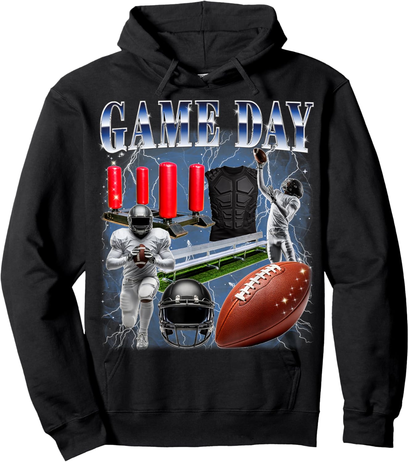 Football Game Day Bootleg 90s Style Player Boy Coach Youth Hoodie - Hoodie | Black