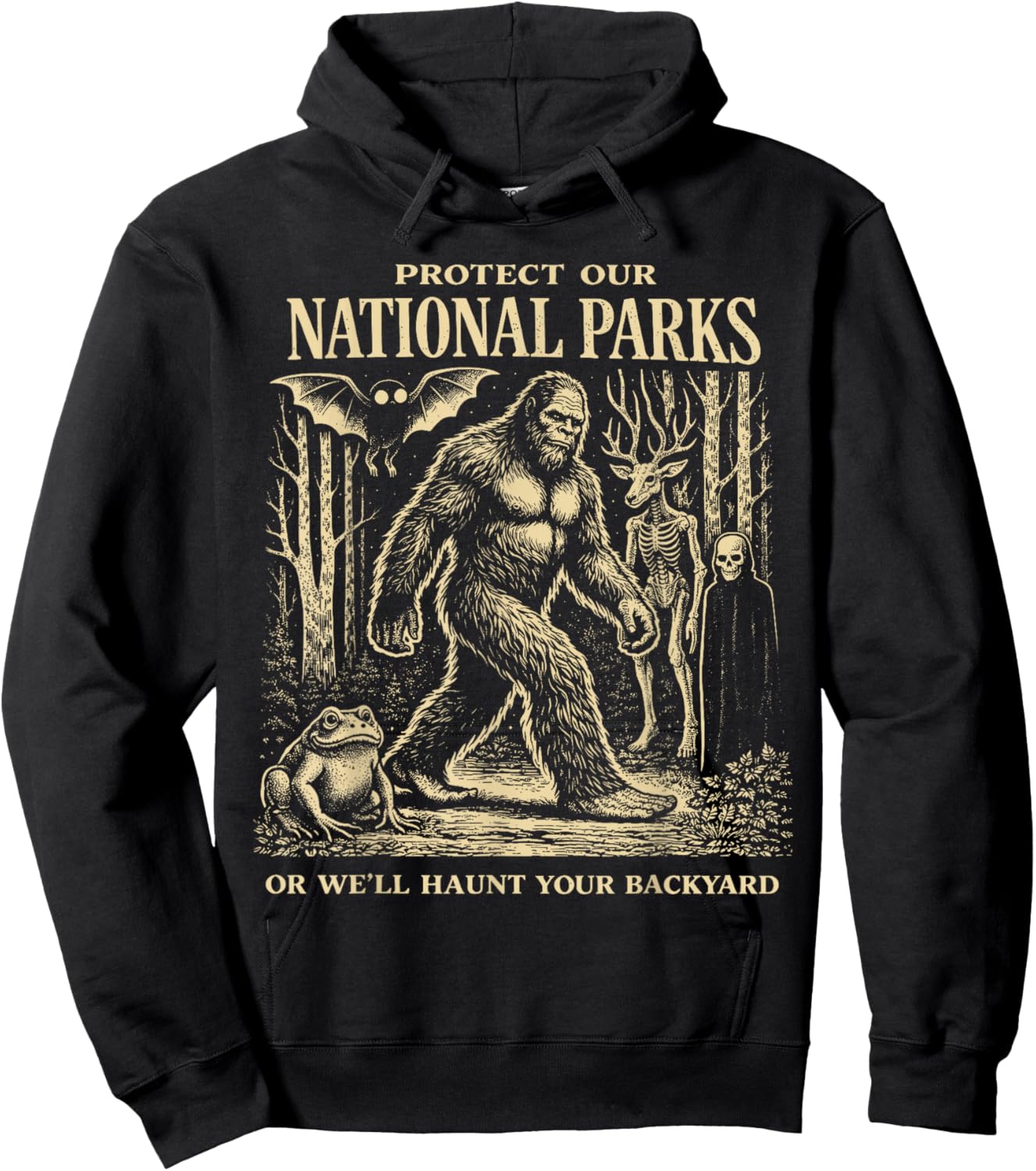 Protect Our National Parks Mothman Cryptid Weirdcore Horror Hoodie - Hoodie | Black