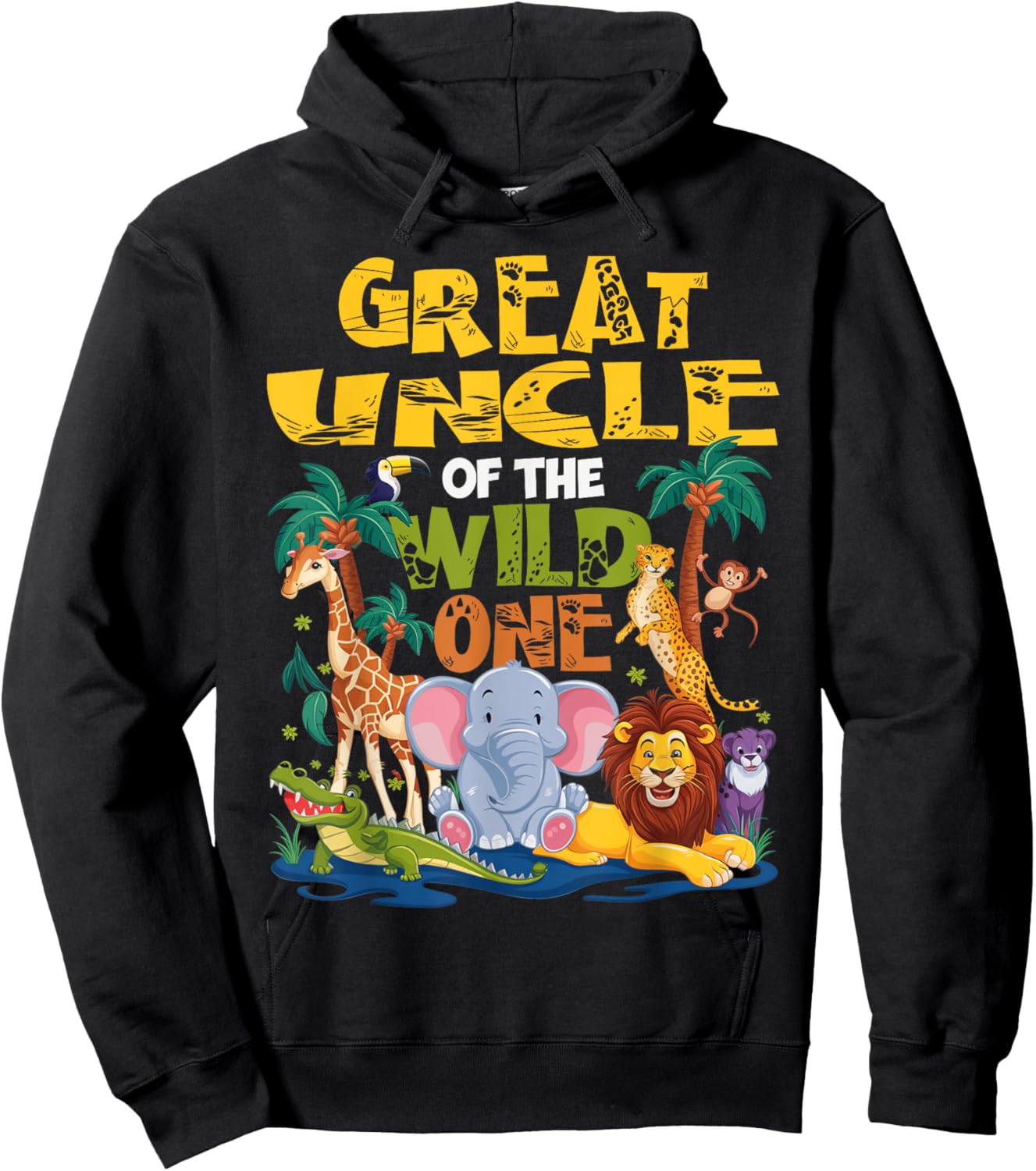 Great Uncle of the Wild One Birthday Safari Jungle Animal Hoodie - Hoodie | Black