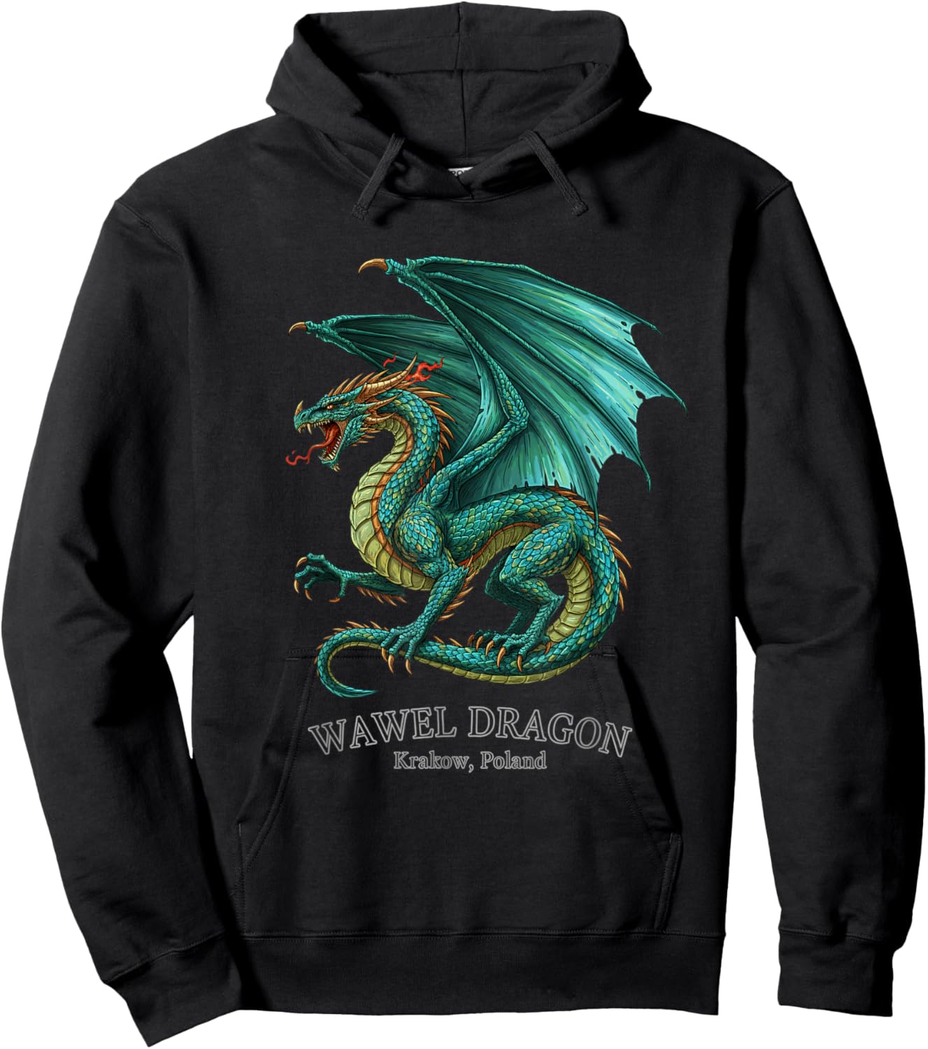 Wawel Dragon Krakow Poland Mythical Dragon Illustration Hoodie - Hoodie | Black