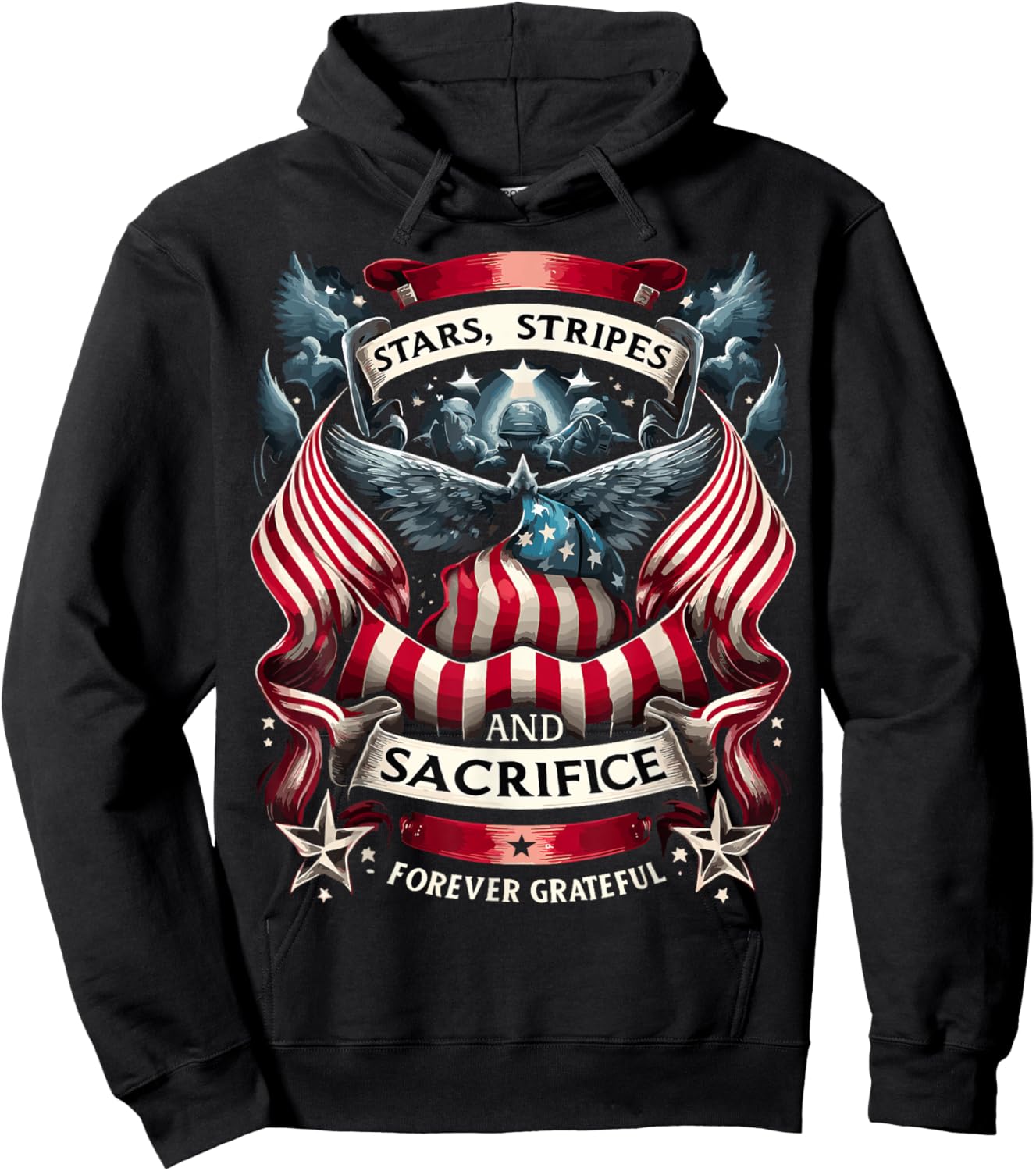 Forever Grateful Veteran Patriotic Military Memorial Day Men Hoodie - Hoodie | Black