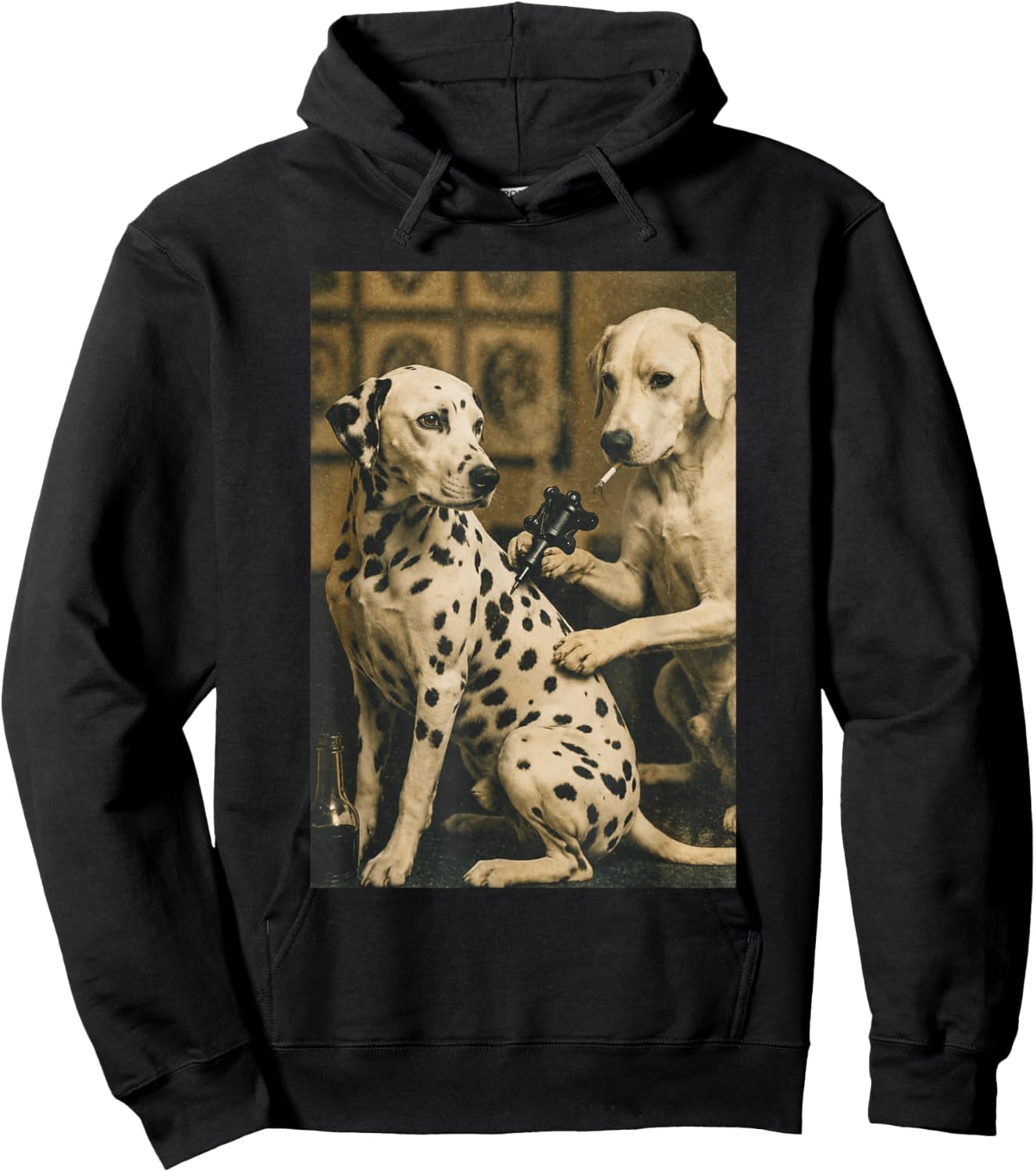 Retro Dalmatian Dog Smoking Tattoo Artist Funny Meme Graphic Hoodie - Hoodie | Black