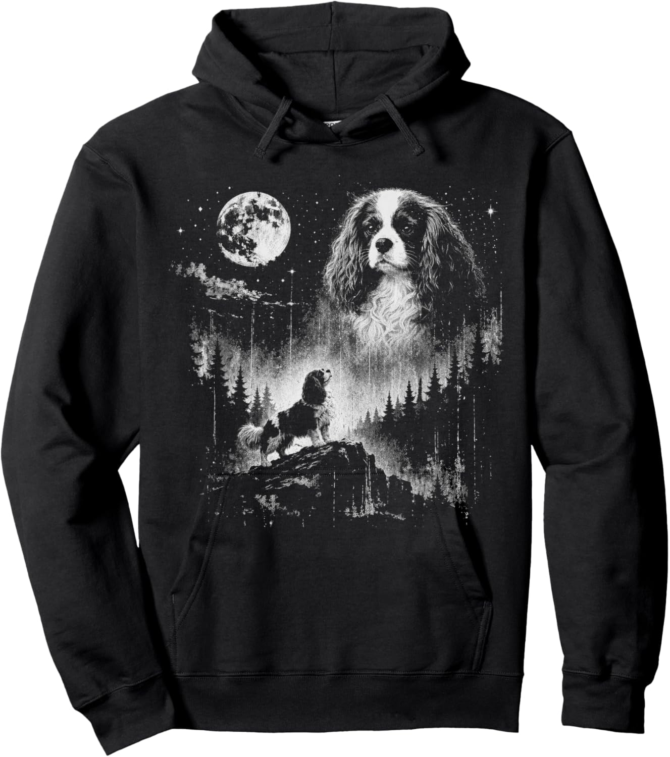 Cavalier King Charles Spaniel Howling At The Moon Retro Hoodie - Hoodie | Black