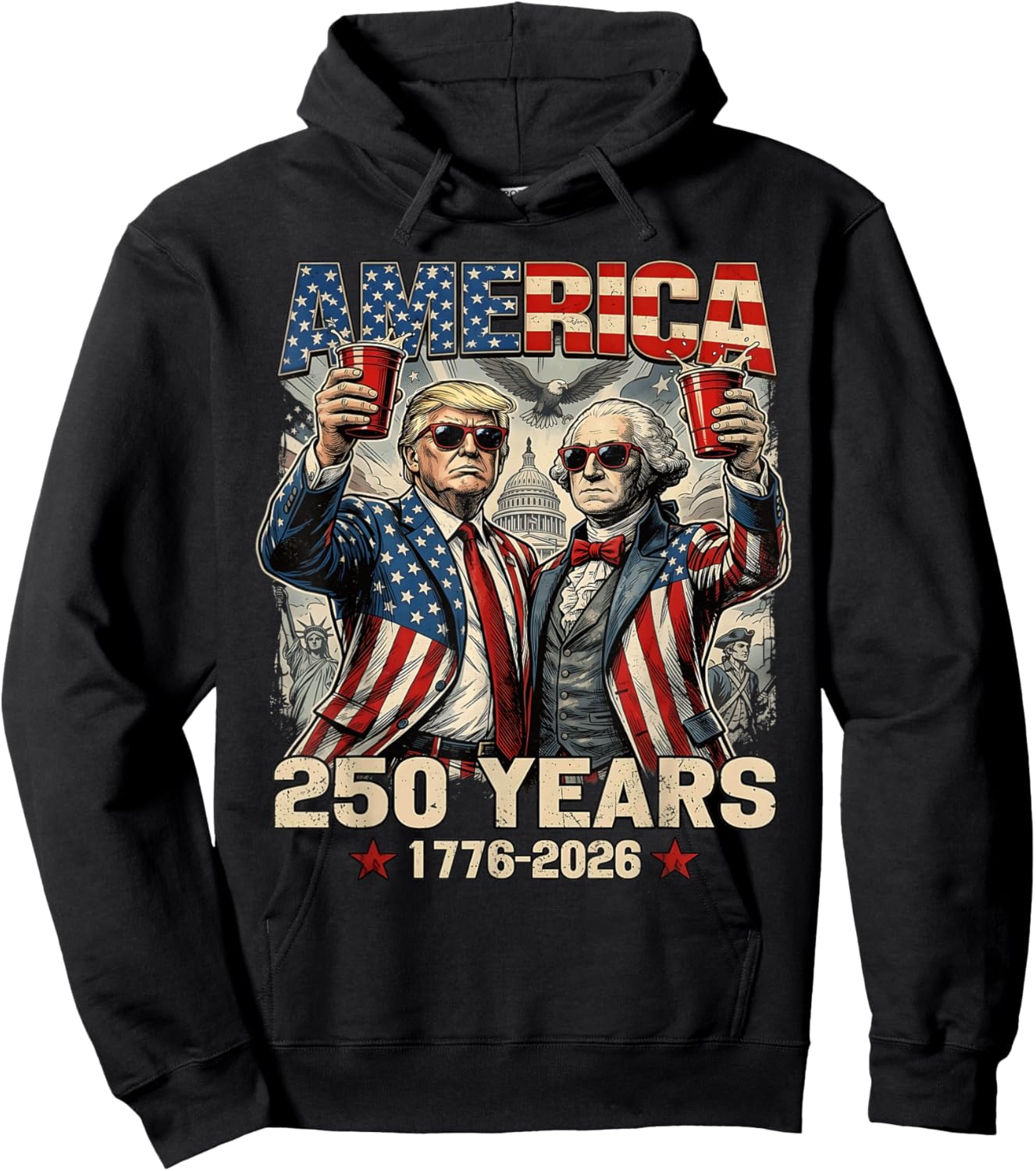 250 Years America Anniversary 250th Trump Washington Vintage Hoodie - Hoodie | Black