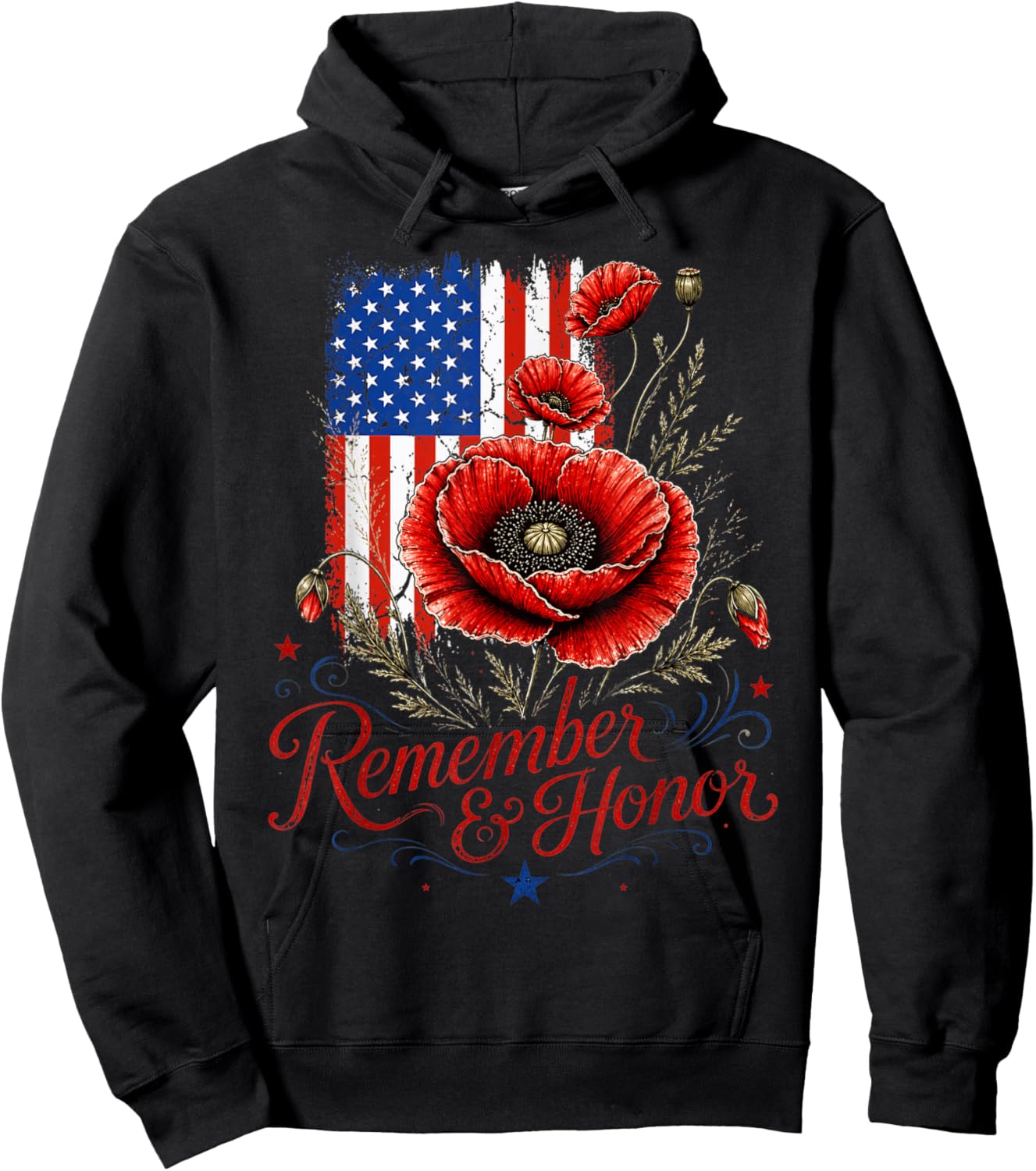 Veterans Day USA Memorial Day Red Poppy Flower Military Hoodie - Hoodie | Black
