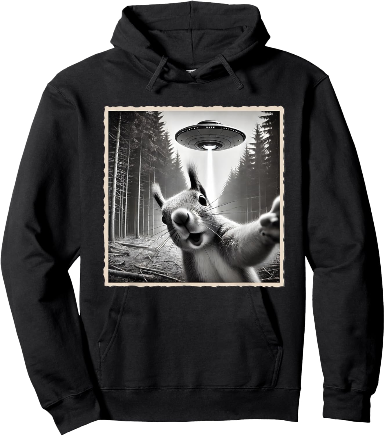 Squirrel Selfie With UFO | Funny Squirrel Hoodie - Hoodie | Black
