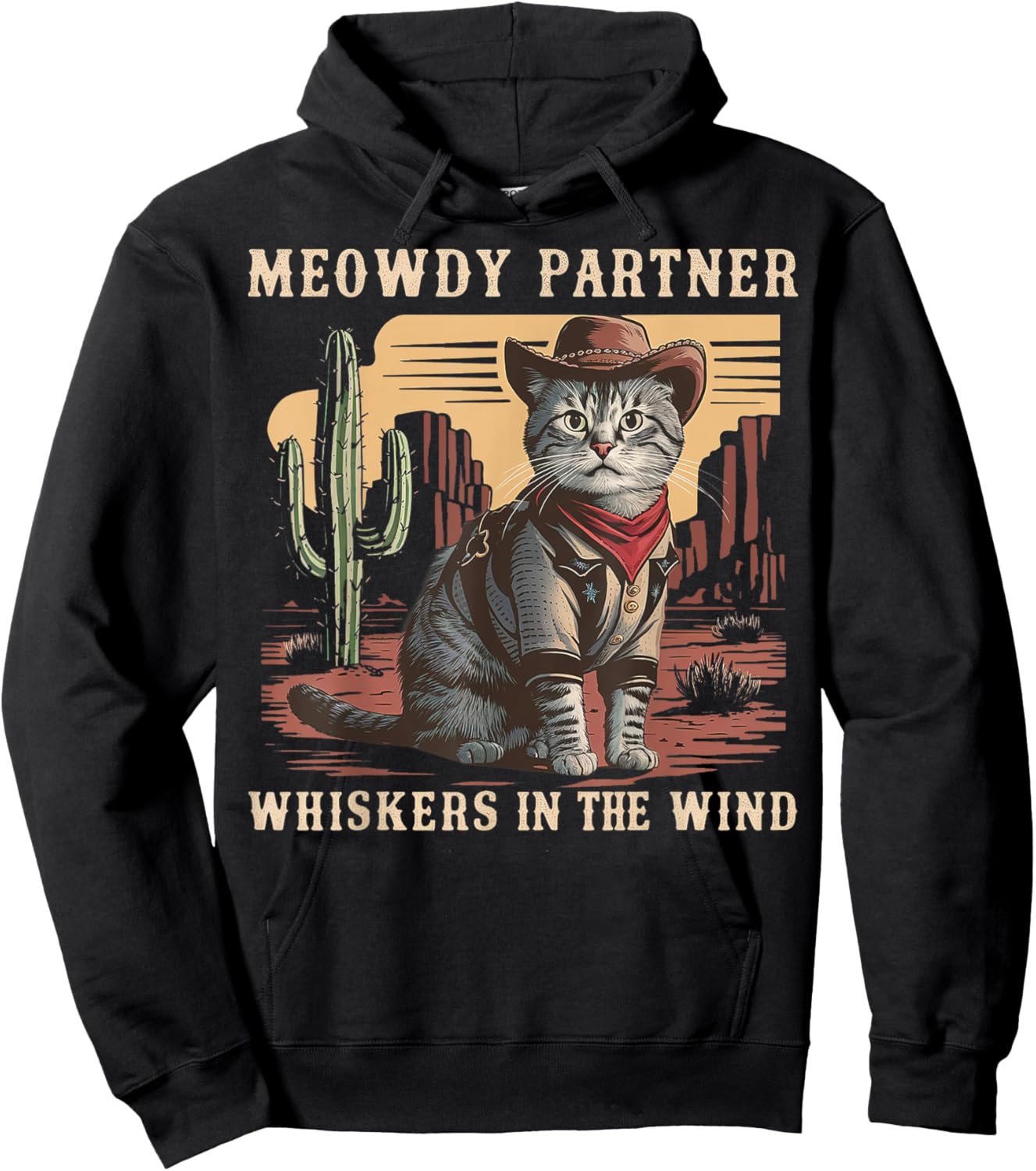 Meowdy Partner Cowboy Cat Vintage Gifts Men Women Cat Lover Hoodie - Hoodie | Black
