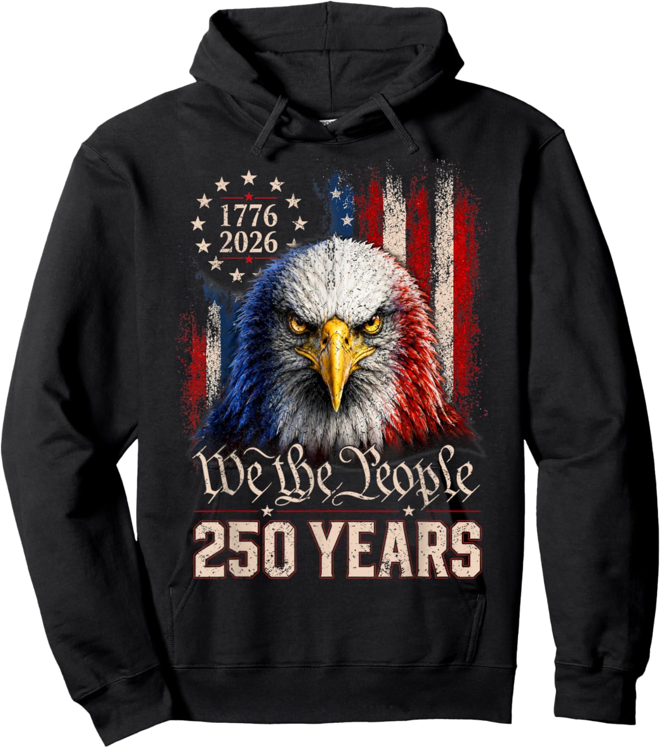 Vintage 250 Years 1776-2026 Patriotic Eagle American Flag Hoodie - Hoodie | Black