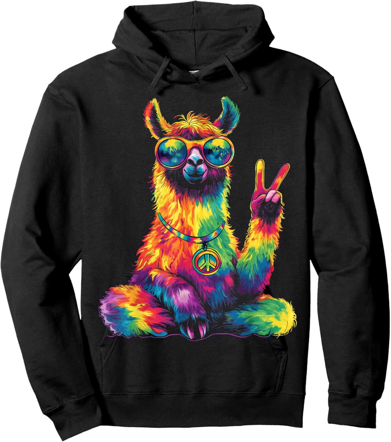 Hippie Peace Lama 70s Theme Party Costume , black, S Hoodie - Hoodie | Black
