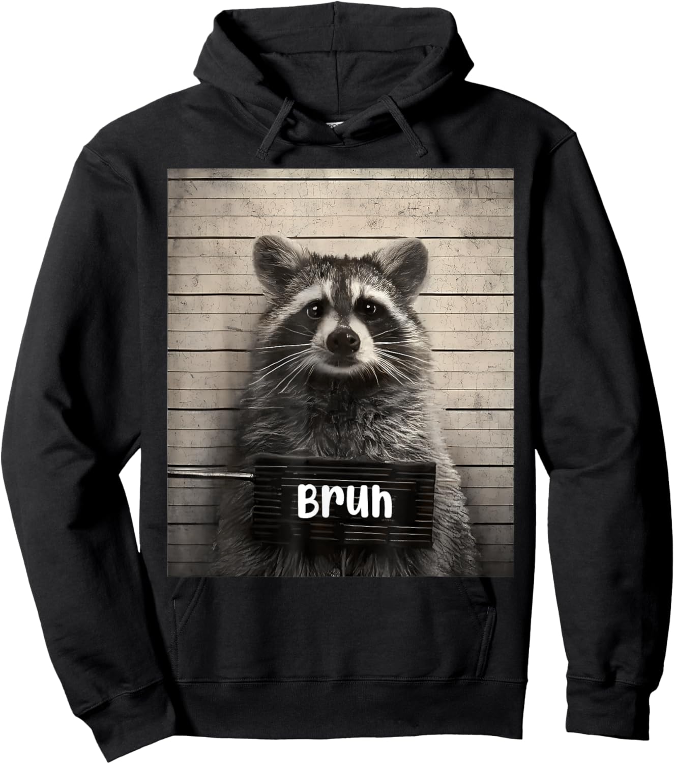 Bruh Streetwear For Teens -Adults Raccoon Meme - Black, Small, Short Sleeve, Cotton 65%, Polyester 35%, Novelty Hoodie - Hoodie | Black