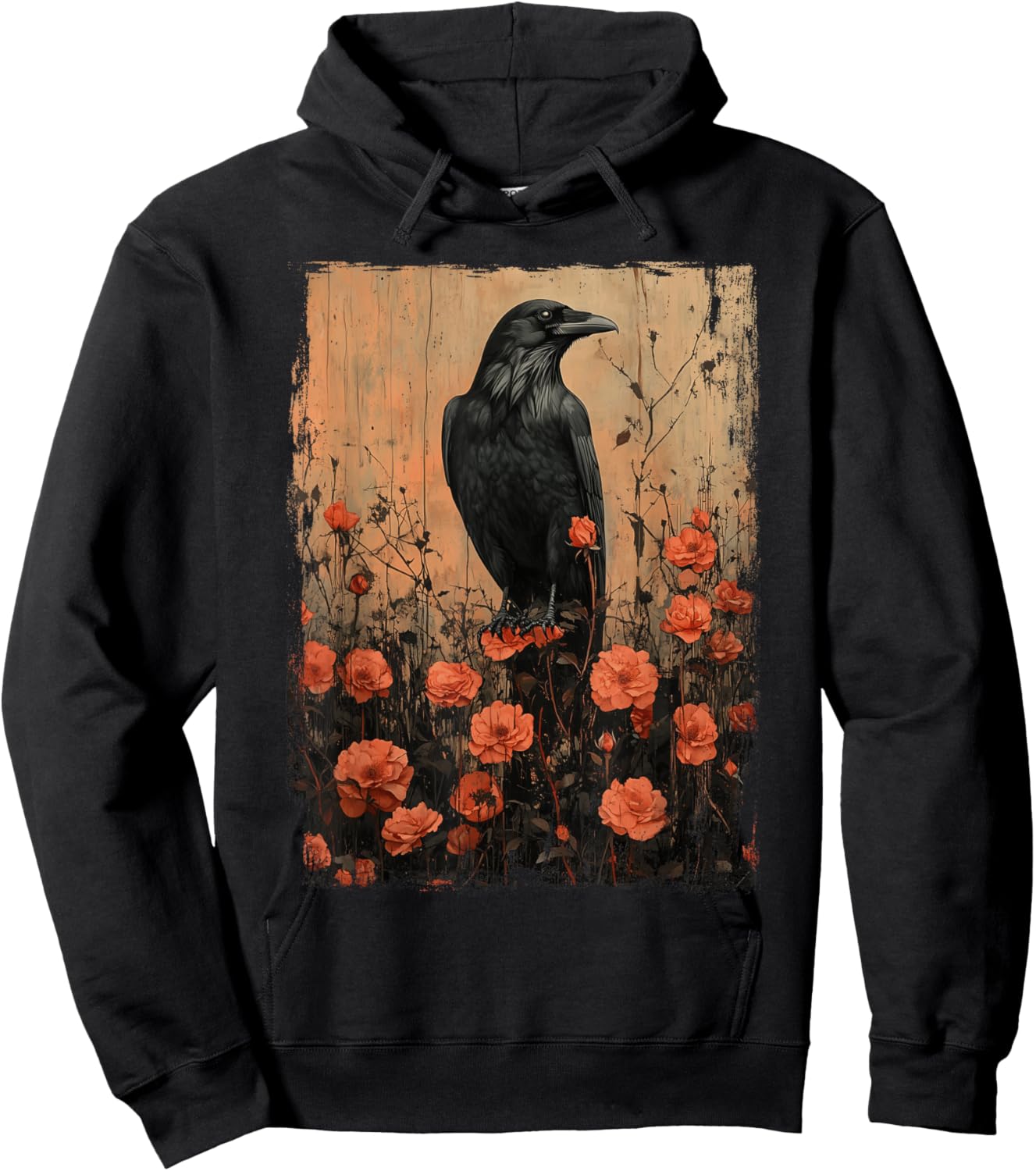 Gothic Raven Roses Vintage Floral Crow Mystical Dark Flower Hoodie - Hoodie | Black