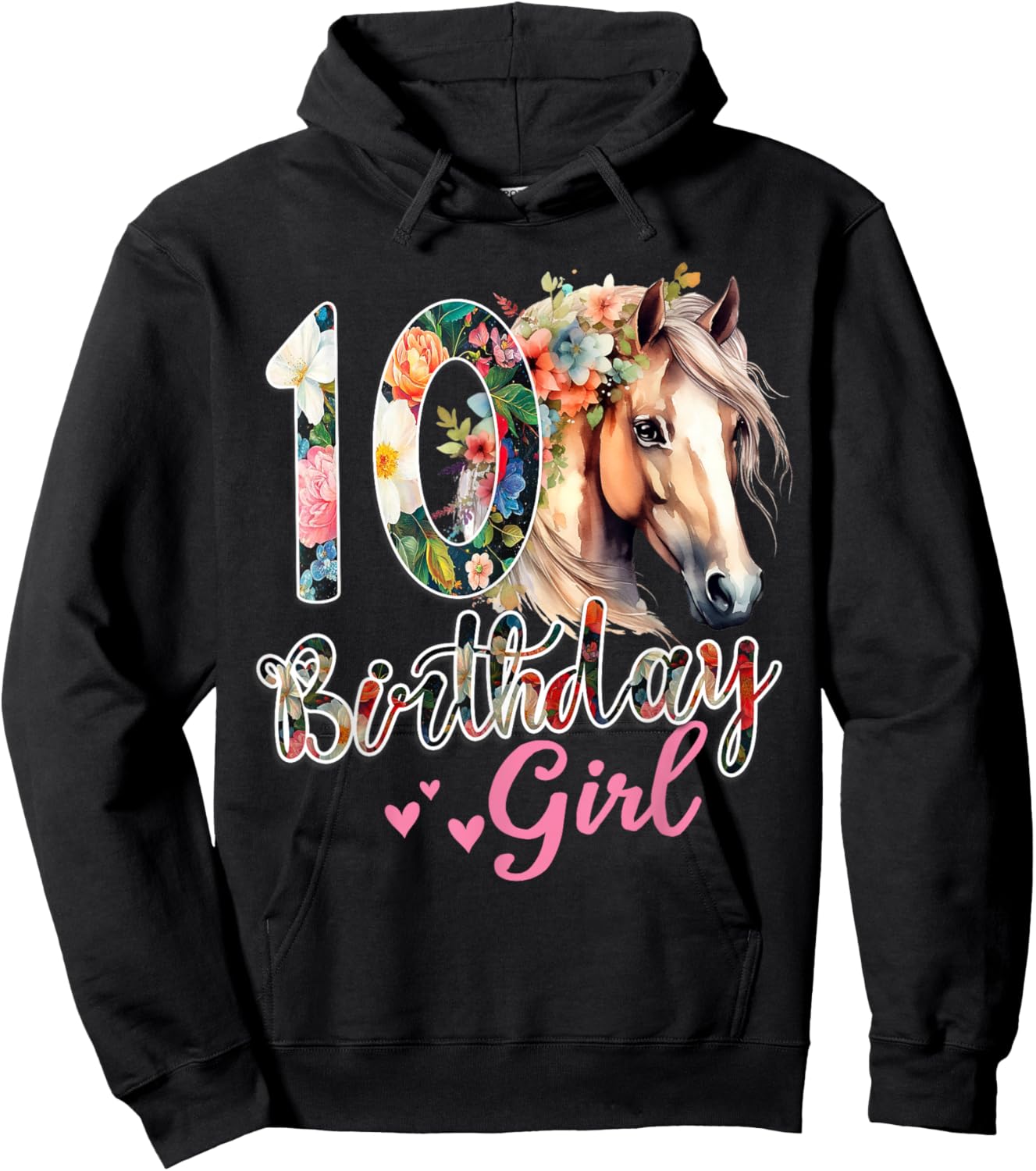 10th Birthday Horse 10 Years Old Birthday Girl Hoodie - Hoodie | Black