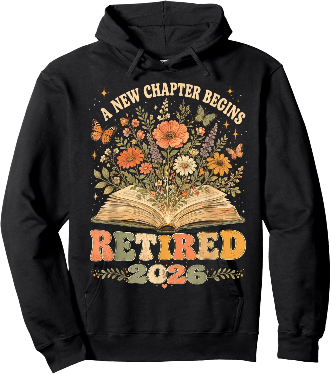 Retired 2026 A New Chapter Begins Retro Floral Book Hoodie - Hoodie | Black