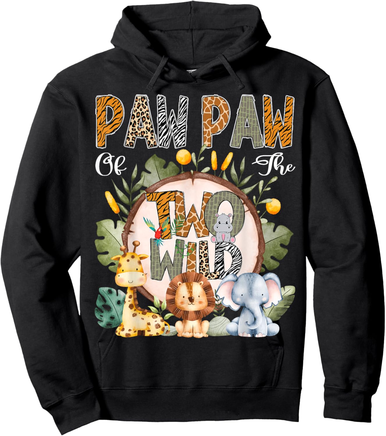 Paw Paw Of The Two Wild Animal Safari 2Nd Birthday Party Hoodie - Hoodie | Black