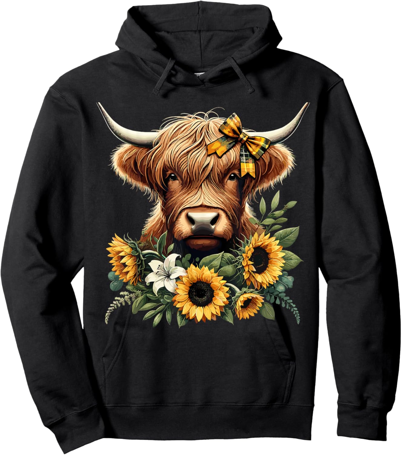Highland Cow With Sunflowers Hoodie - Hoodie | Black