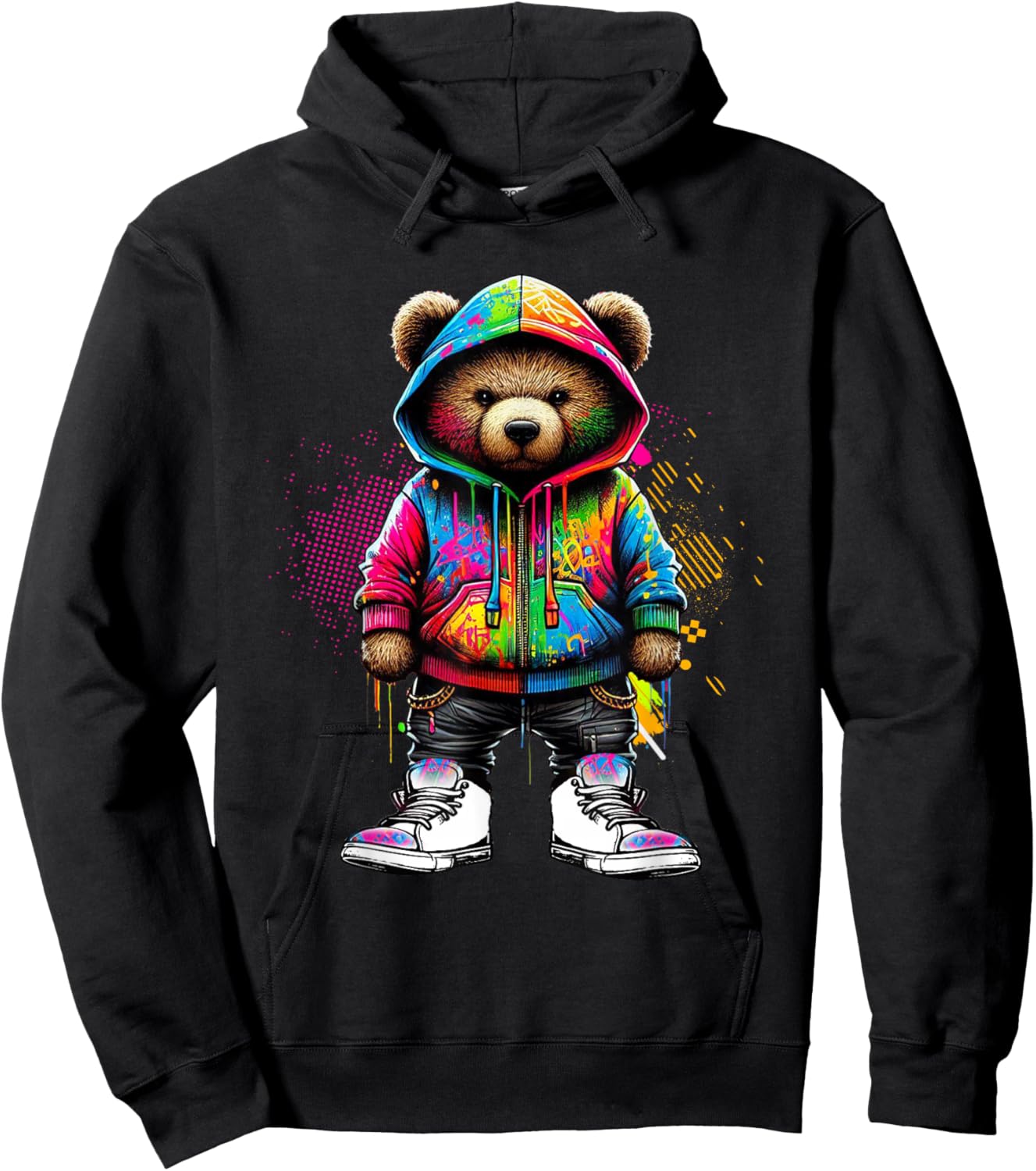 Hip Hop Teddy Bear Colorful Urban Rap Music Breakdancing Hoodie - Hoodie | Black