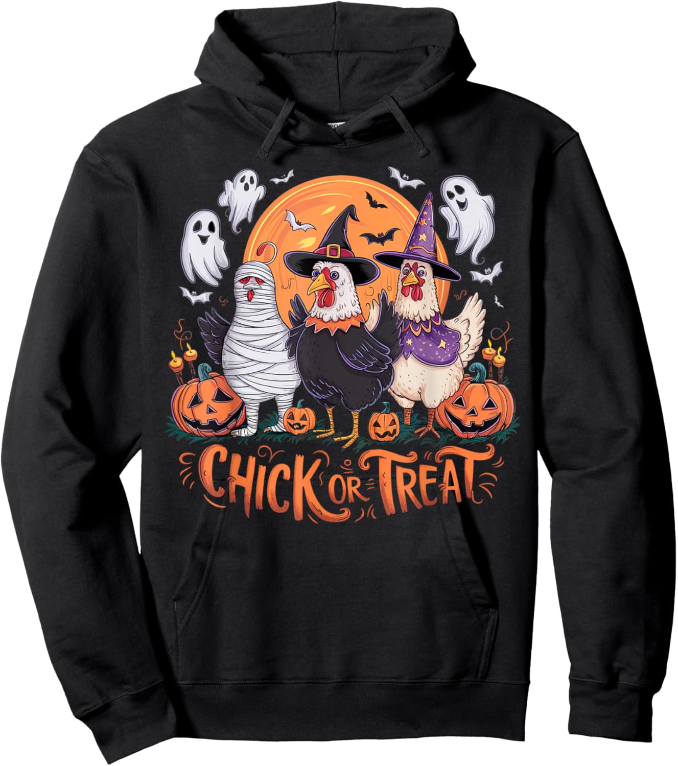 Halloween Chick Or Treat Pumpkin Spooky Witch Chicken Farmer Hoodie - Hoodie | Black