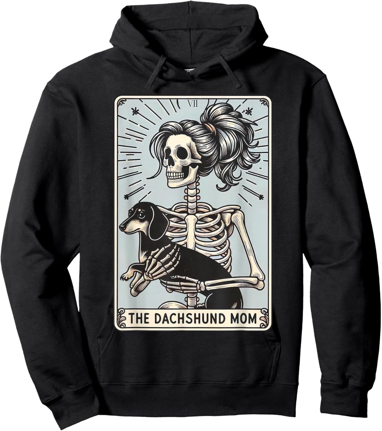 Dachshund Mom Tarot Card Halloween Skeleton Dog Witchy Vibes Hoodie - Hoodie | Black