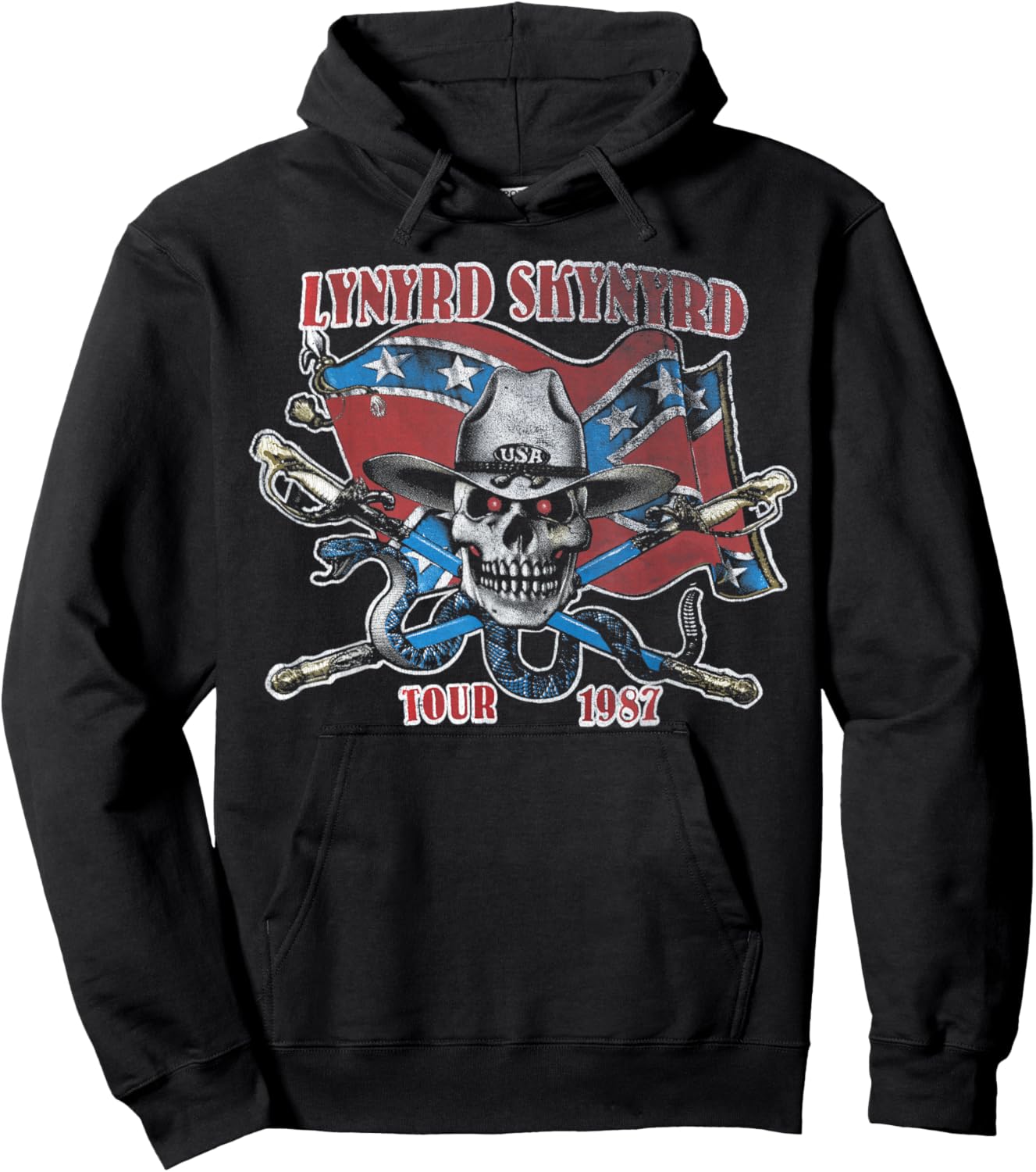 Lynyrd Skynyrd Tour 1987 USA Flag Vintage Southern Band Rock Hoodie - Hoodie | Black