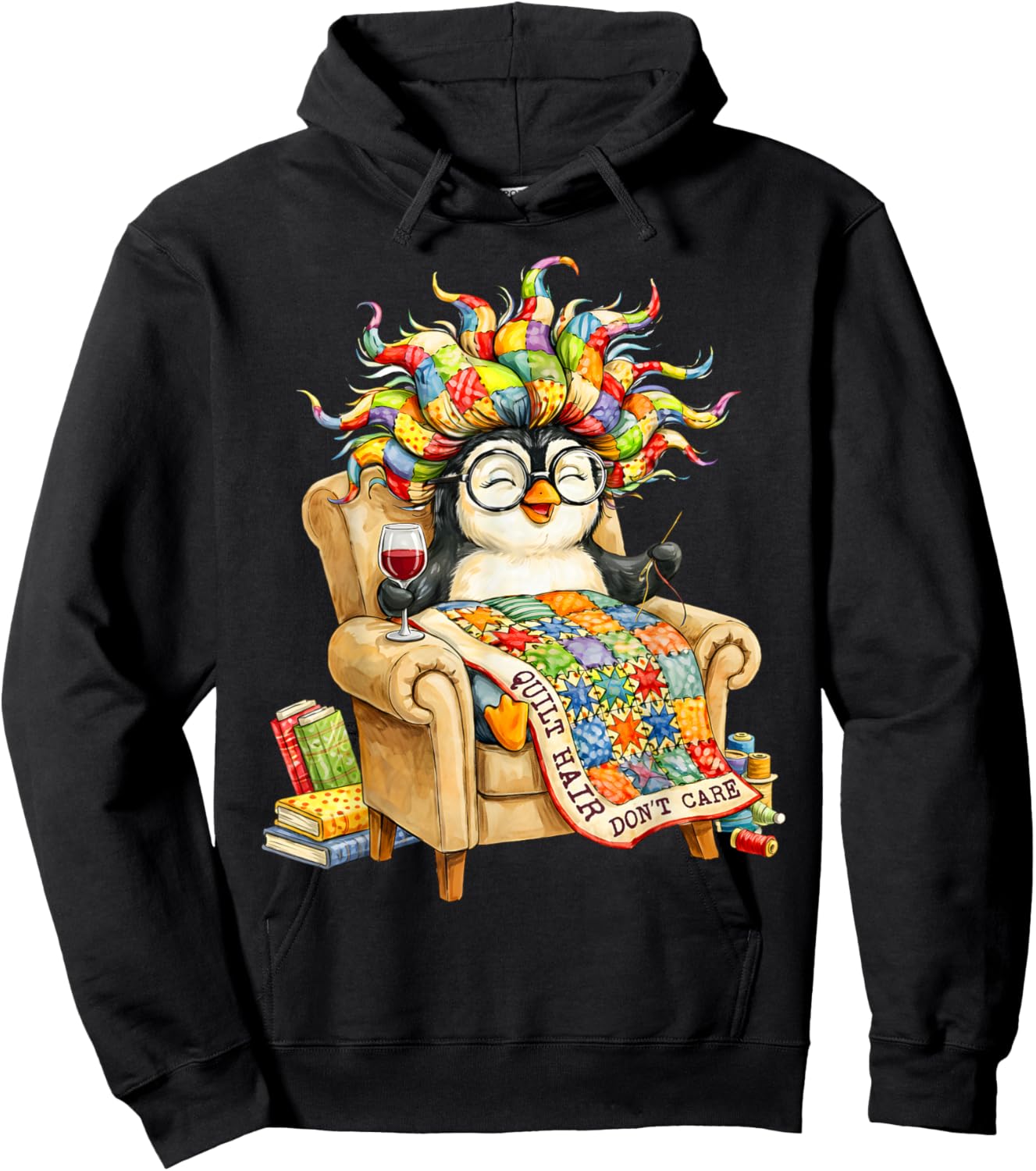 Quilt Hair Don’t Care Funny Relax Penguins Hoodie - Hoodie | Black