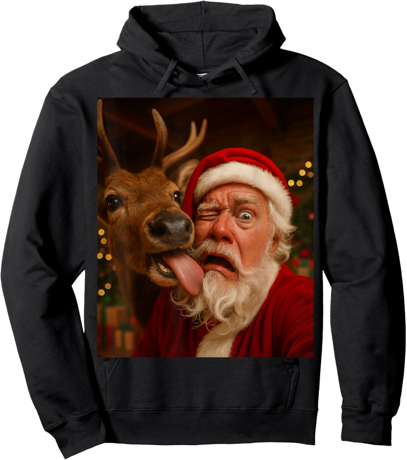 Funny Santa Selfie Reindeer Men Women Kids Christmas Hoodie - Hoodie | Black
