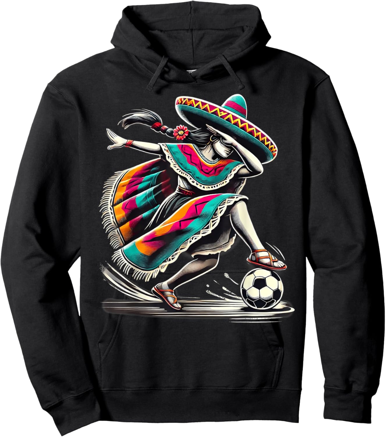 Mexican Girl Soccer Women Poncho - Chica Futbolista Mexicana Hoodie - Hoodie | Black