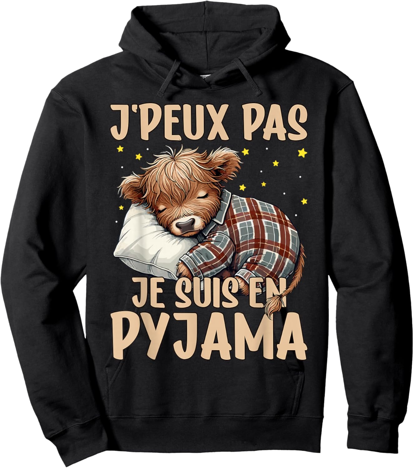 J'Peux Pas Je suis en Pyjama, Highland Cow Nightgown Hoodie - Hoodie | Black