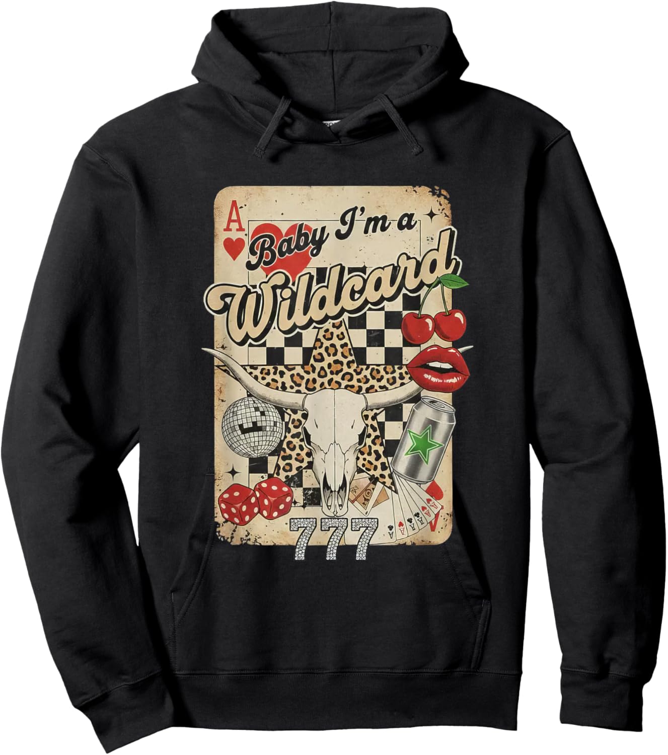 Baby I'm A Wildcard Trendy Cowgirl Vintage Hoodie - Hoodie | Black
