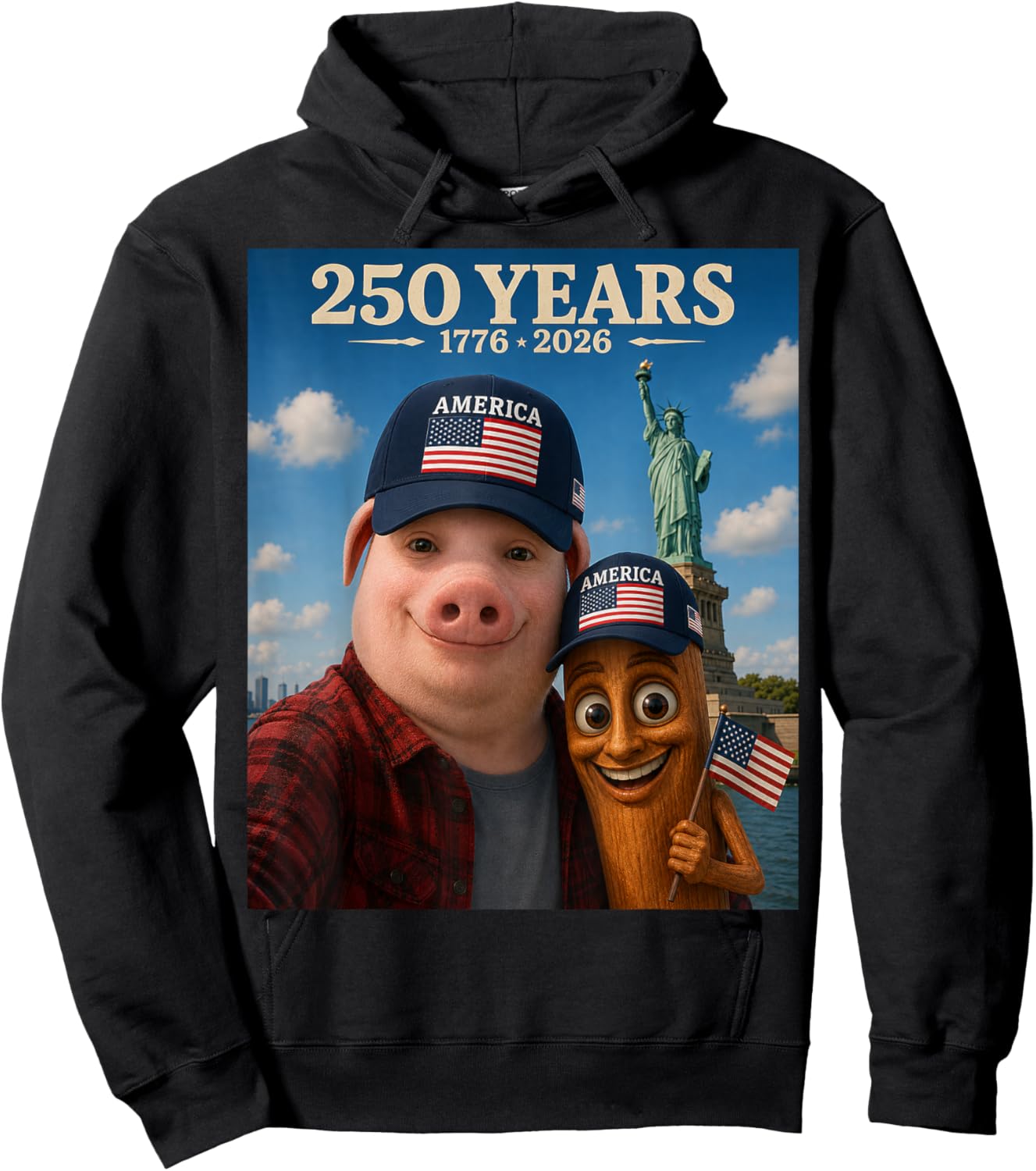 John Pork, Tung Tung Tung Sahur Brainrot 250 Years 1776 2026 Hoodie - Hoodie | Black