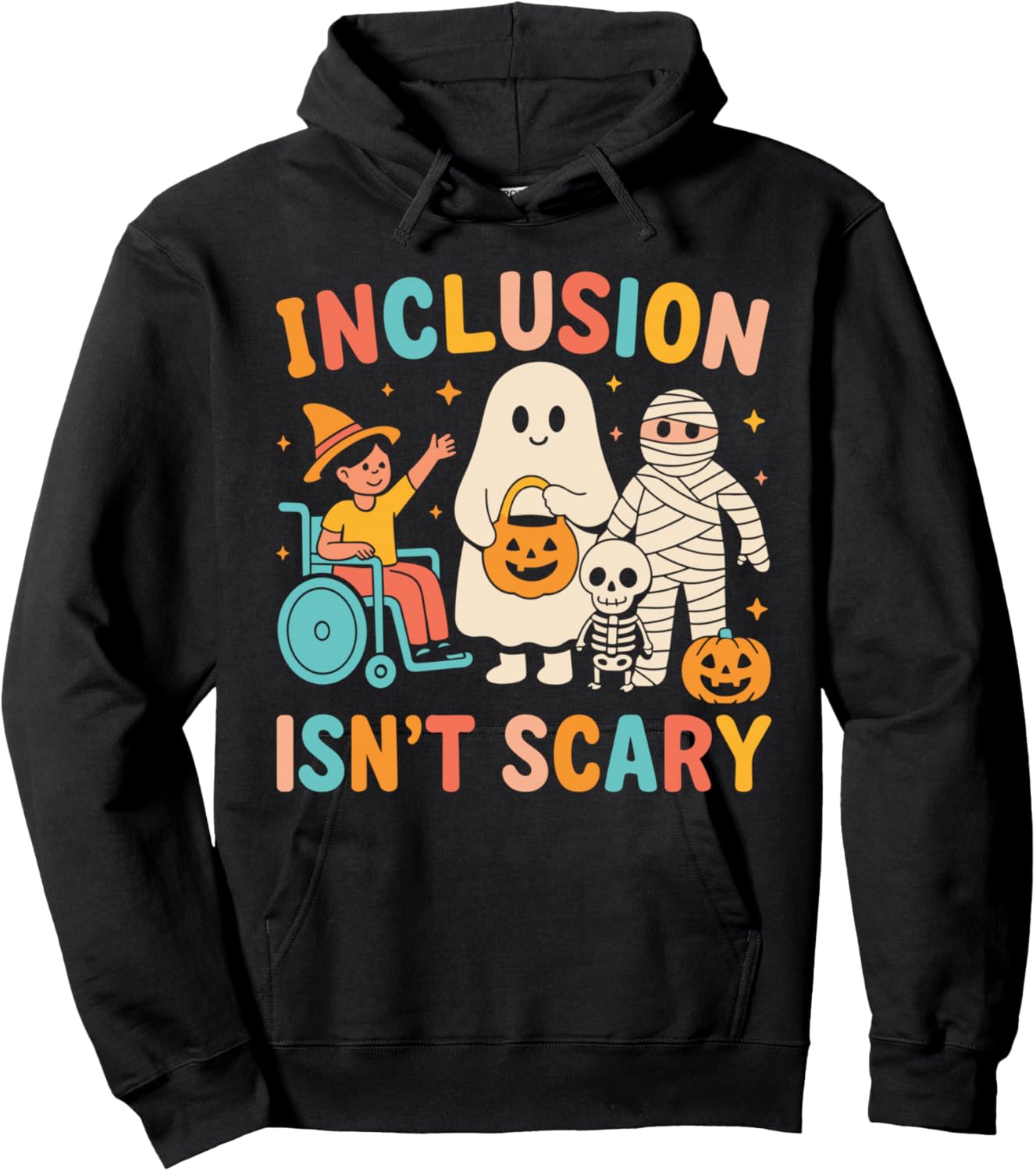 Inclusion Isn't Scary Teacher Skeleton Ghost Cute Halloween Hoodie - Hoodie | Black
