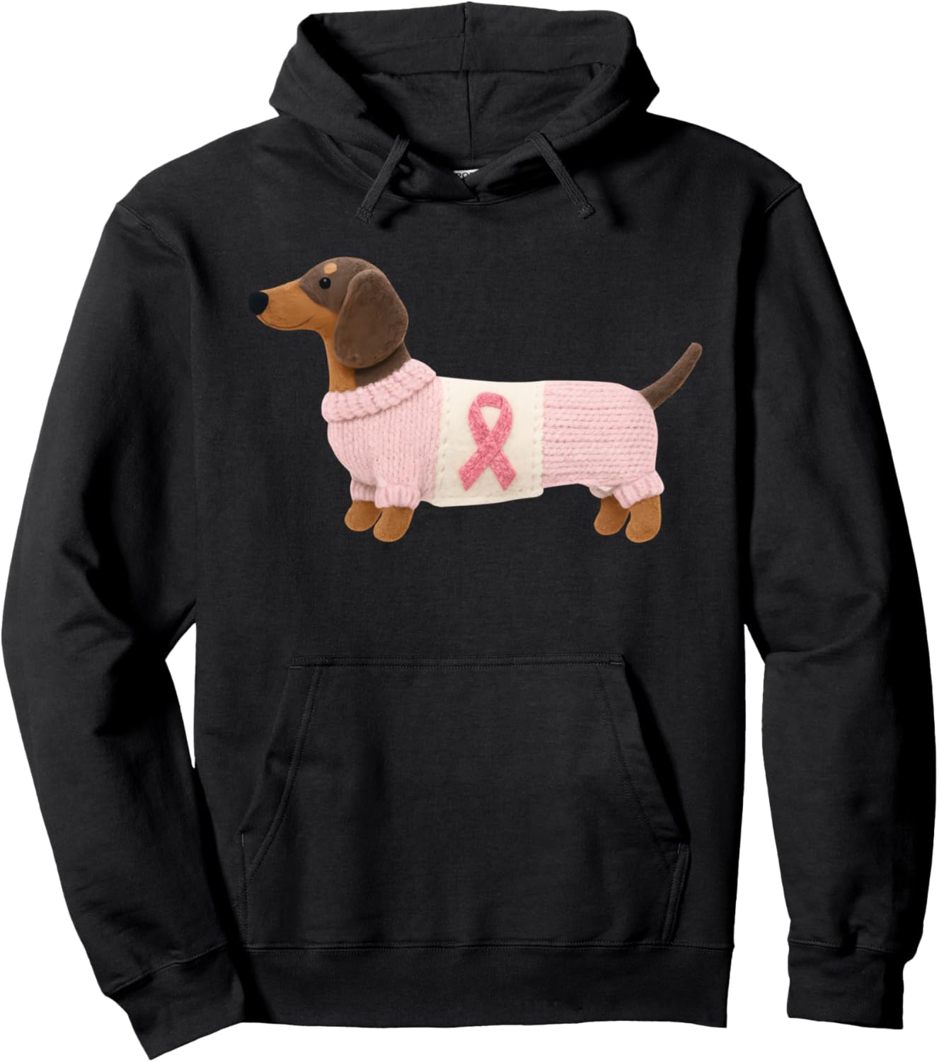 Dachshund Pink Ribbon Breast Cancer Awareness Support Hoodie - Hoodie | Black