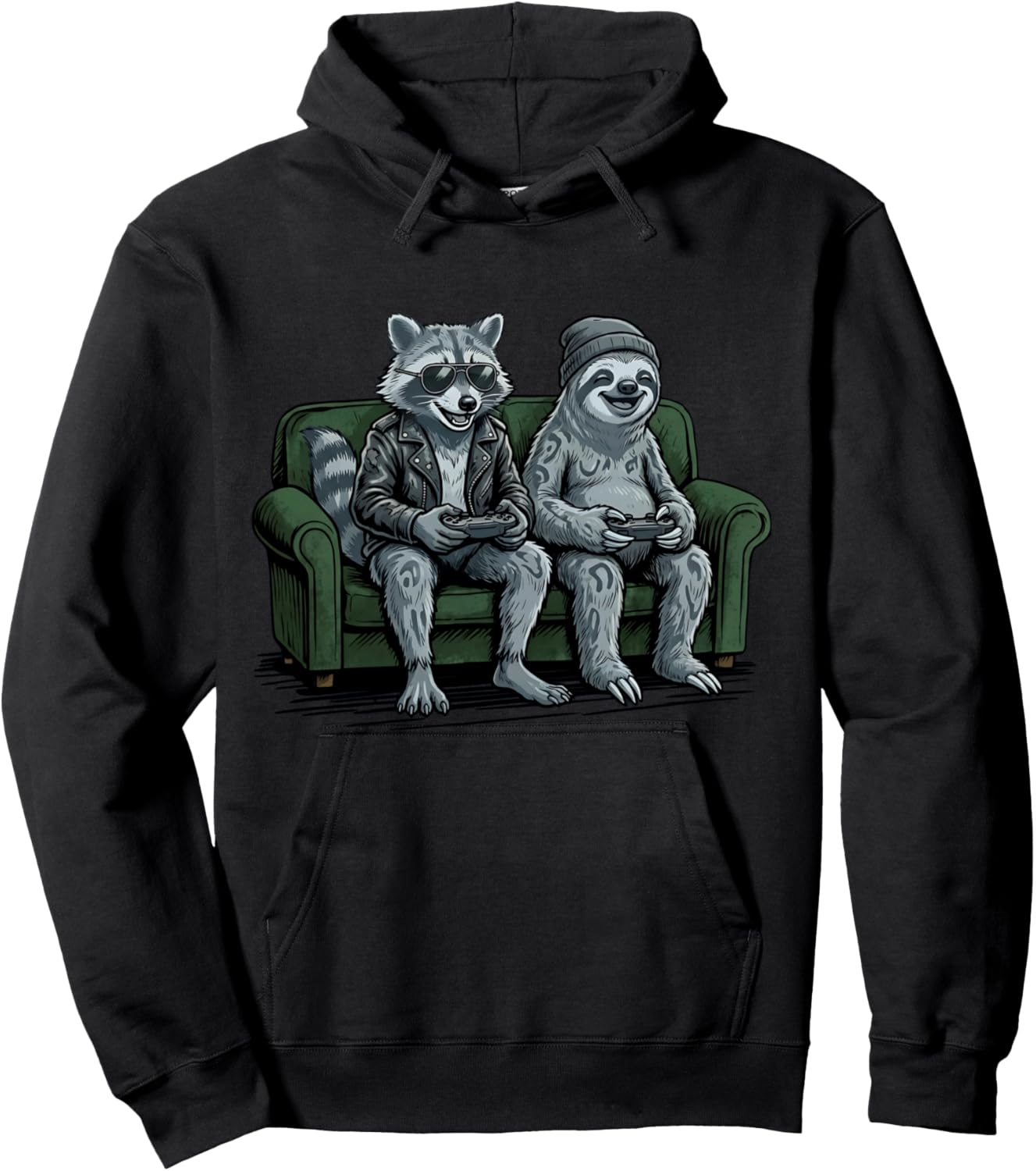 Faultier mit Waschbär Video Spiele beim Gaming Jungen Gamer Langarmshirt Hoodie - Hoodie | Black