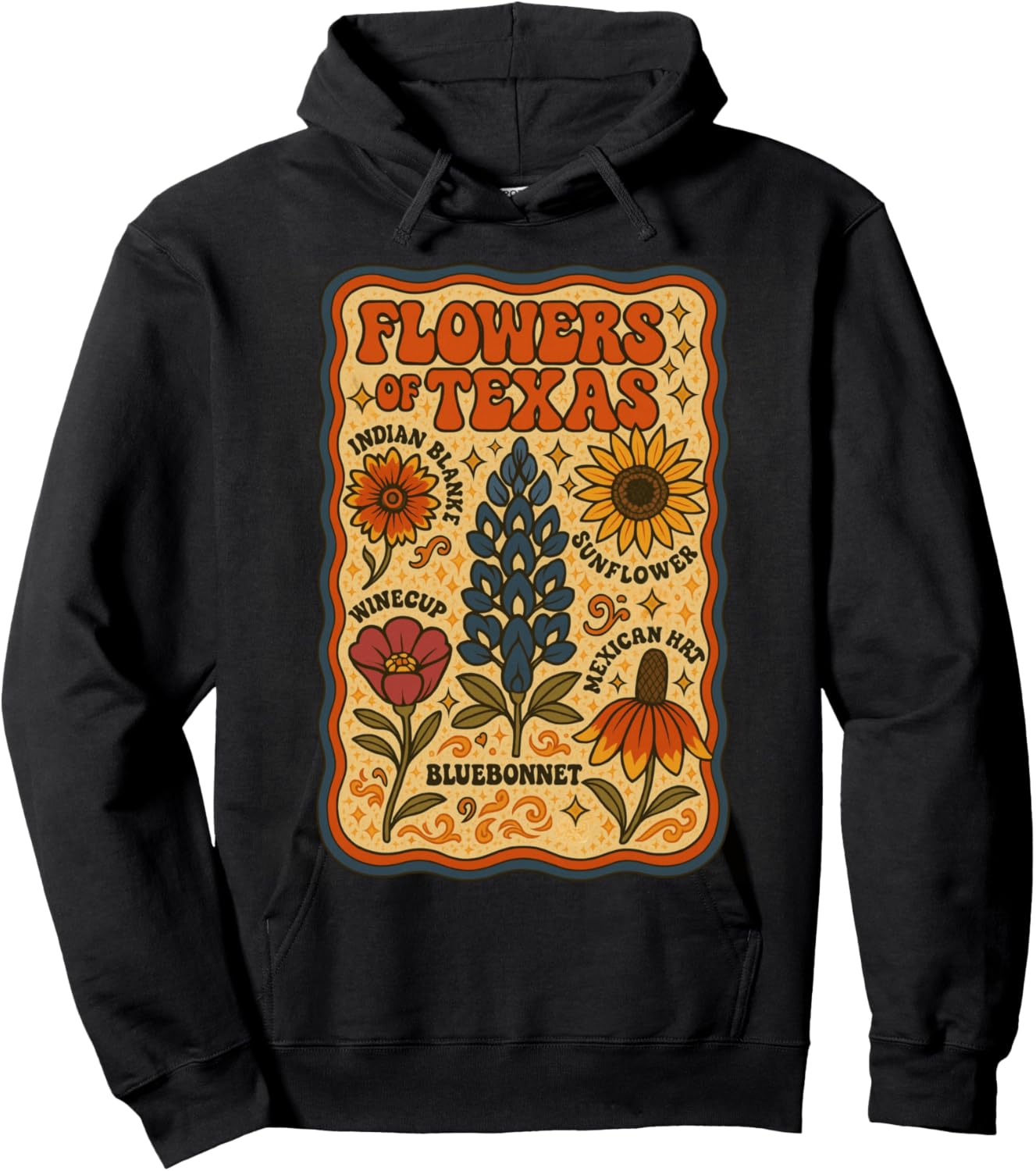 Flowers of Texas Retro Floral Wildflowers Hoodie - Hoodie | Black