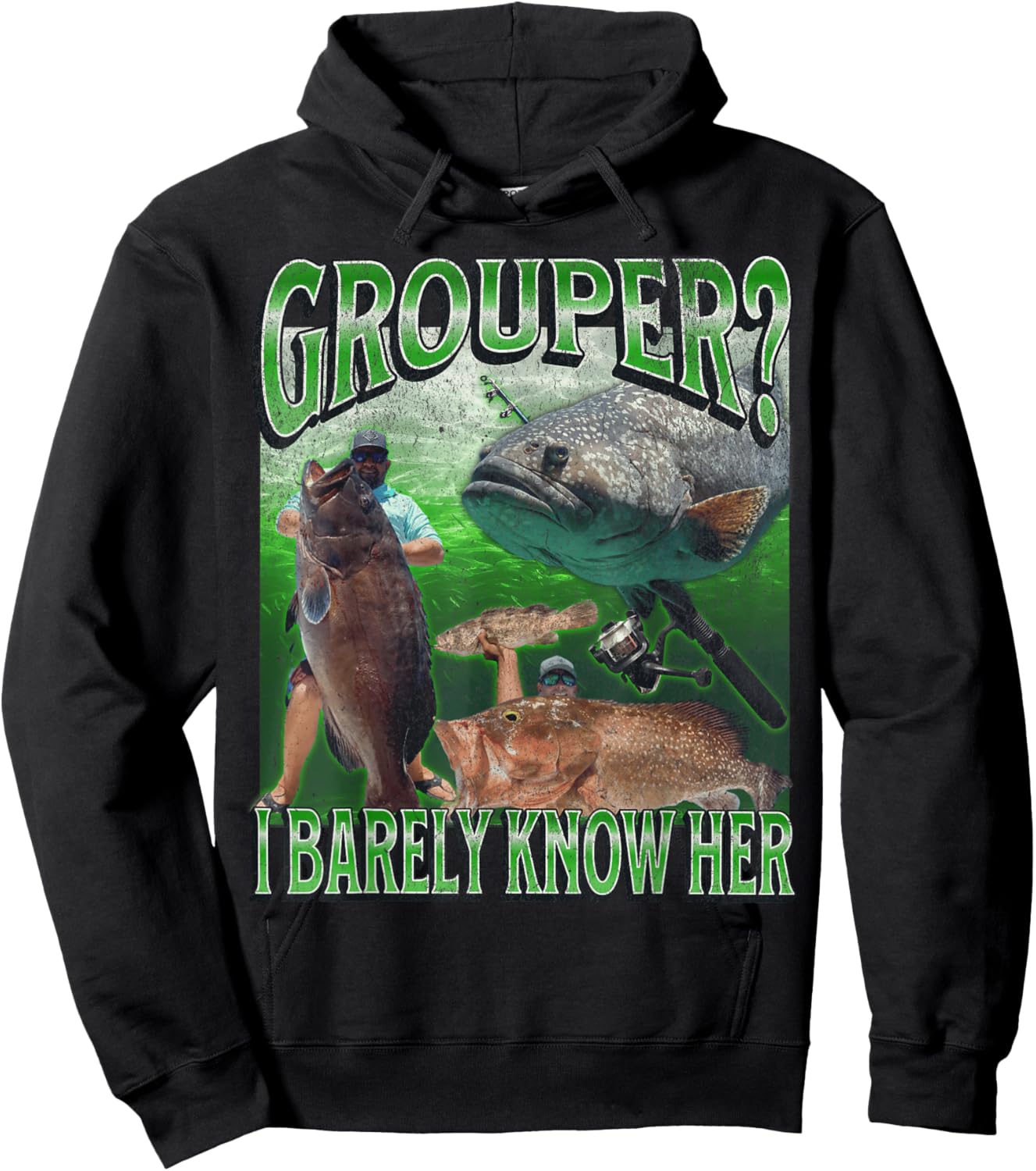 Grouper? I Barely Know Her Funny Fishing Bootleg Graphic Hoodie - Hoodie | Black