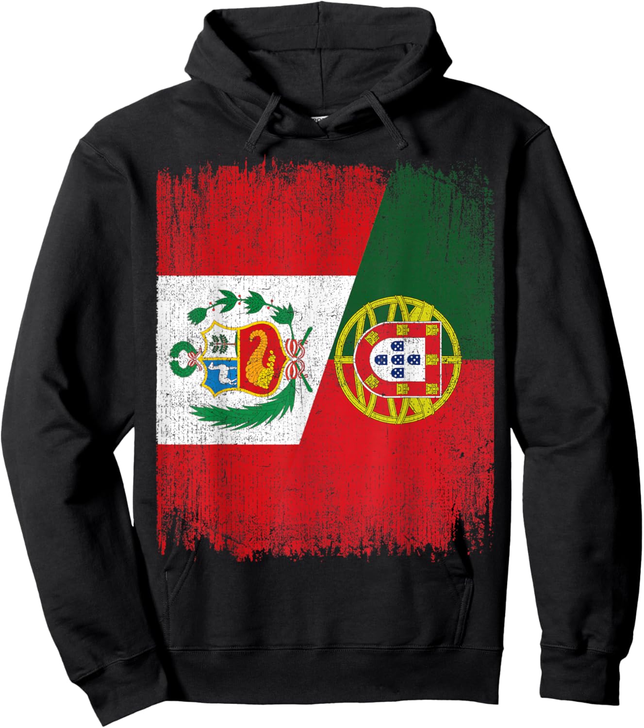 Half Portugal Peru Split Flag Portuguese Peruvian Pride Root Hoodie - Hoodie | Black