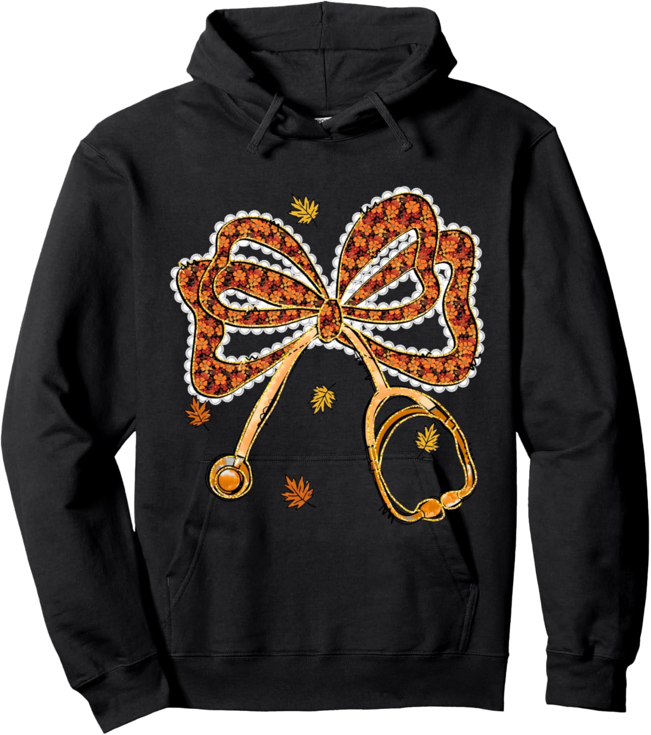 Fall Nurse Stethoscope Coquette Bow Floral Autumn Nursing Hoodie - Hoodie | Black
