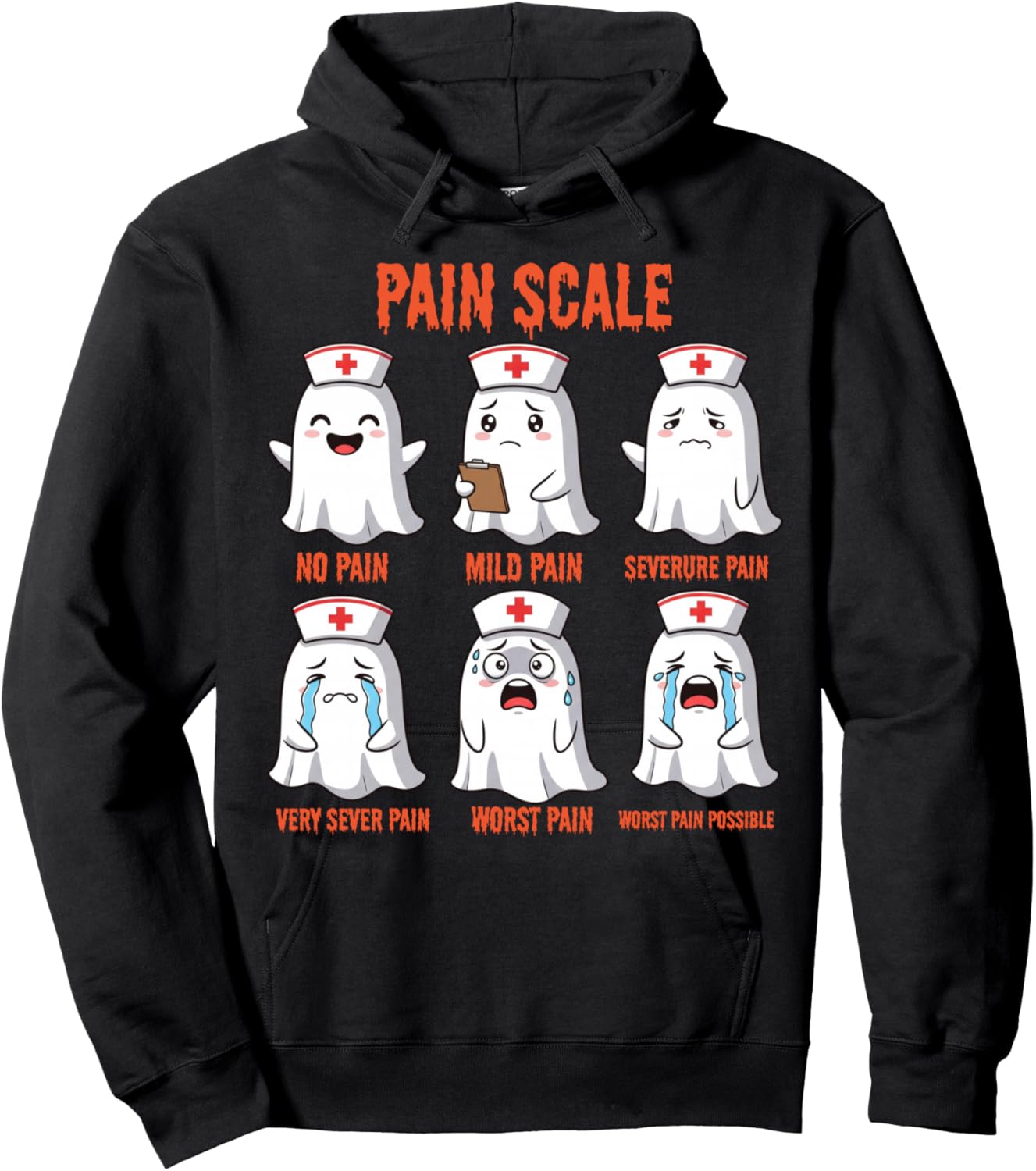 Pain Scale Spooky Ghosts Fall Halloween Trauma Funny Nurse Hoodie - Hoodie | Black
