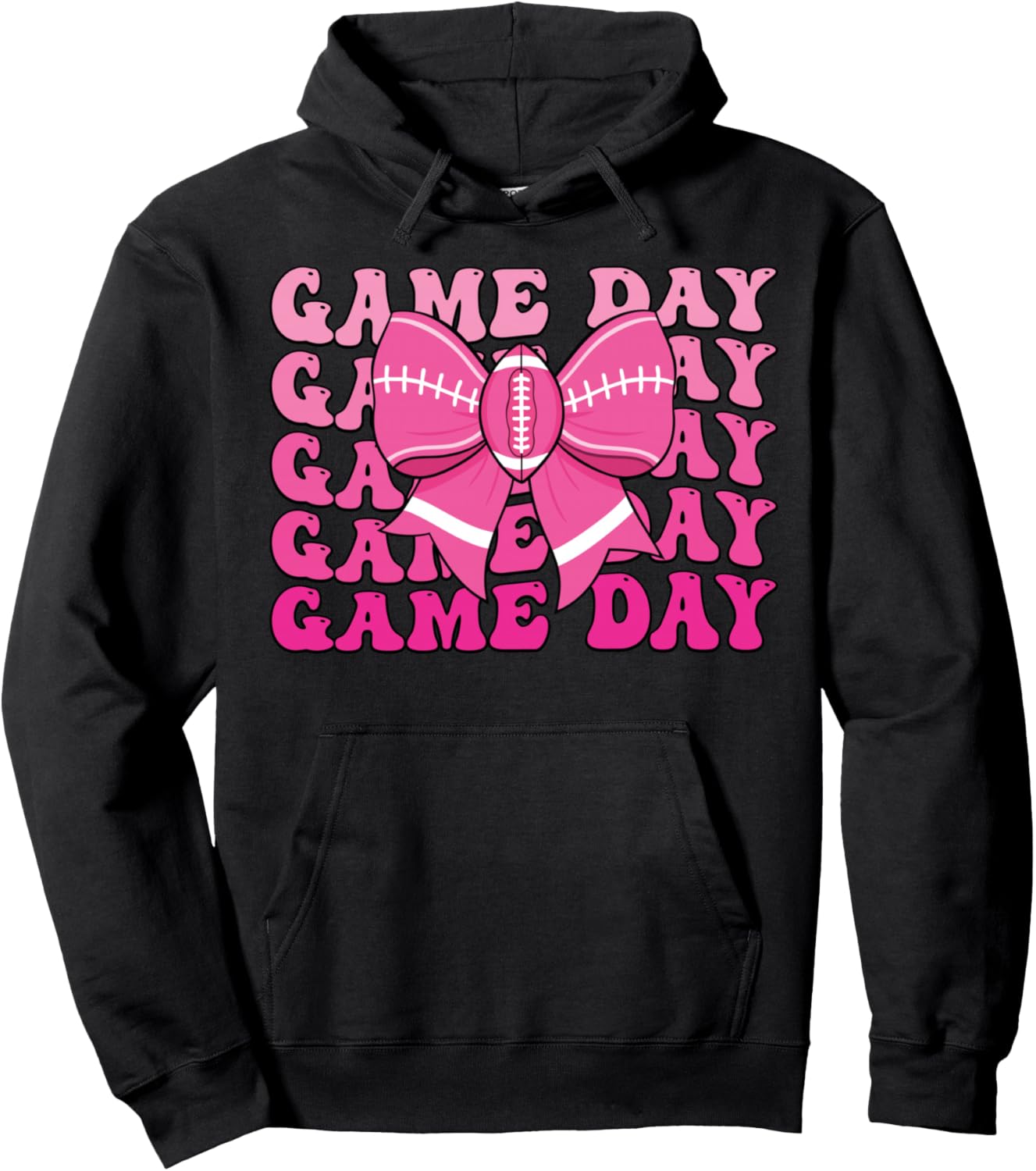 Game Day Football Season Football Mama Pink Coquette Bow Hoodie - Hoodie | Black