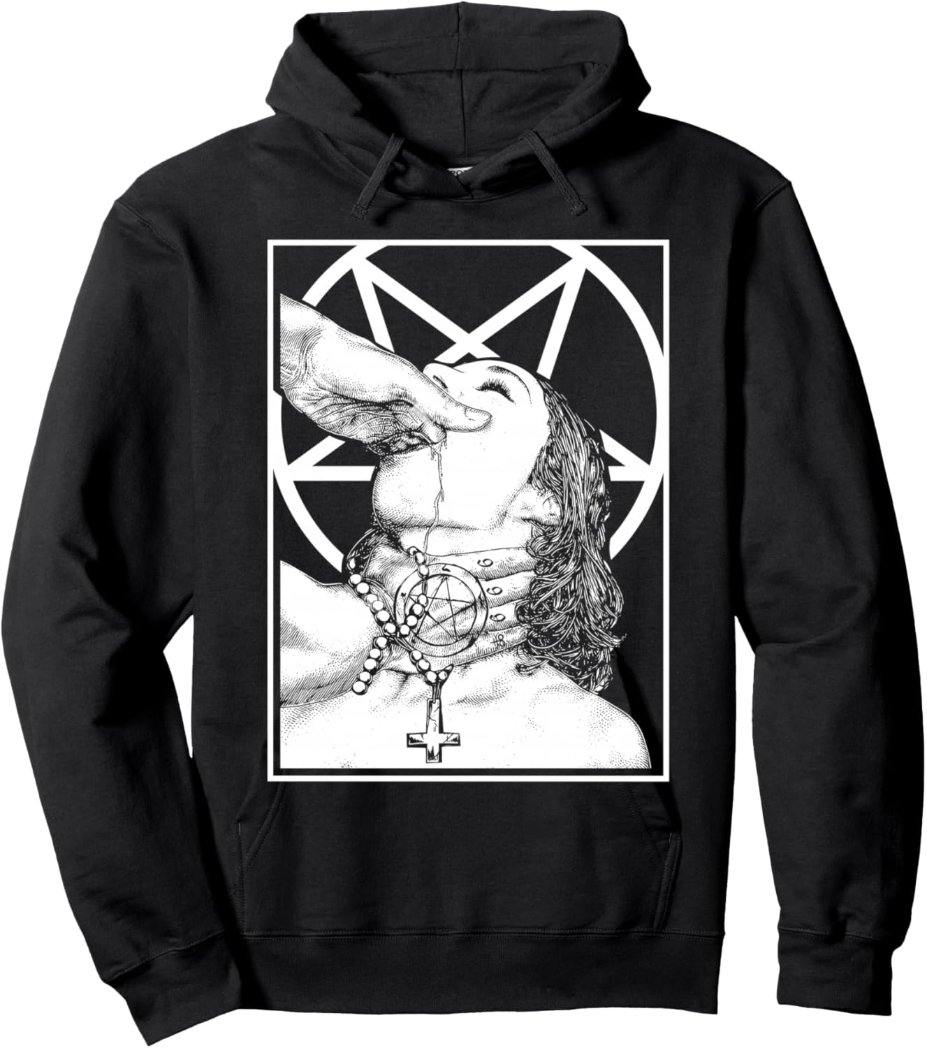 Gothic Choked Up Unholy Nun Satan Baphomet Spooky Halloween Hoodie - Hoodie | Black