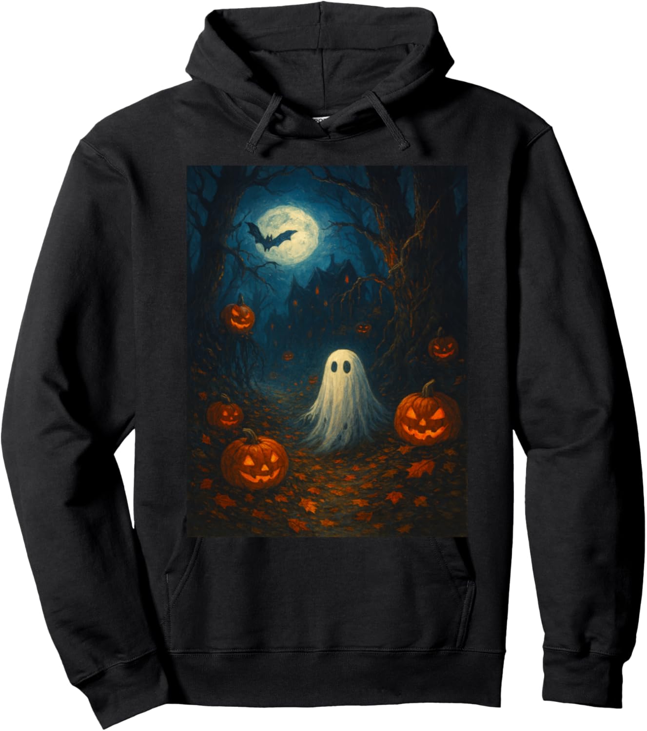 Vintage Floral Ghost Halloween Ghost in the Forest Gothic Hoodie - Hoodie | Black
