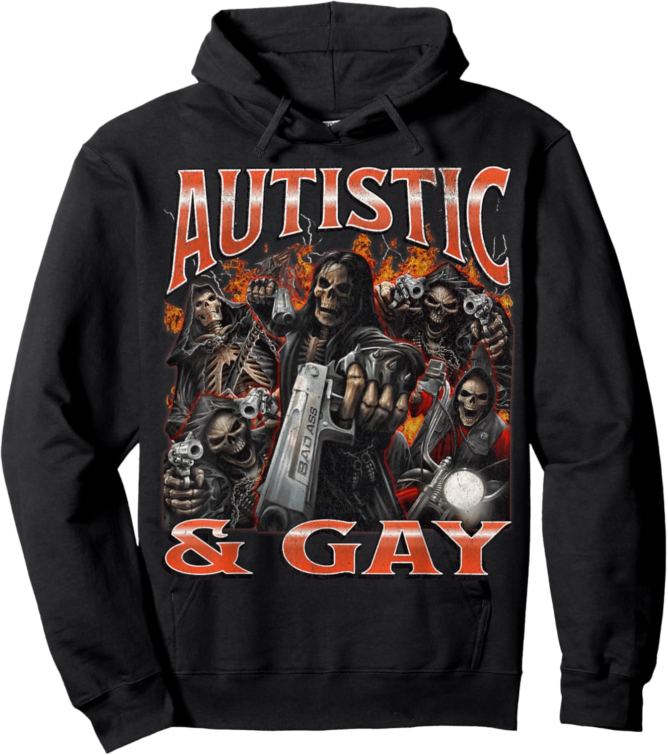 Autistic And Gay Funny Hard Skeleton Meme Bootleg Graphic Hoodie - Hoodie | Black