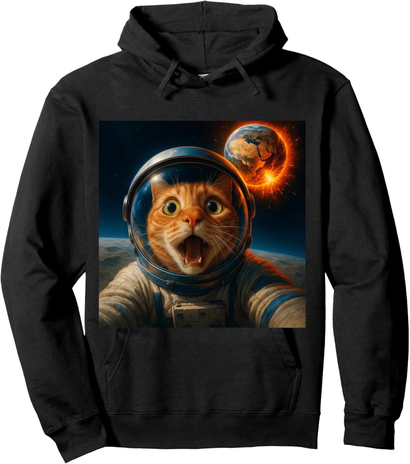 Funny Astronaut Cat Selfie Space Hoodie - Hoodie | Black