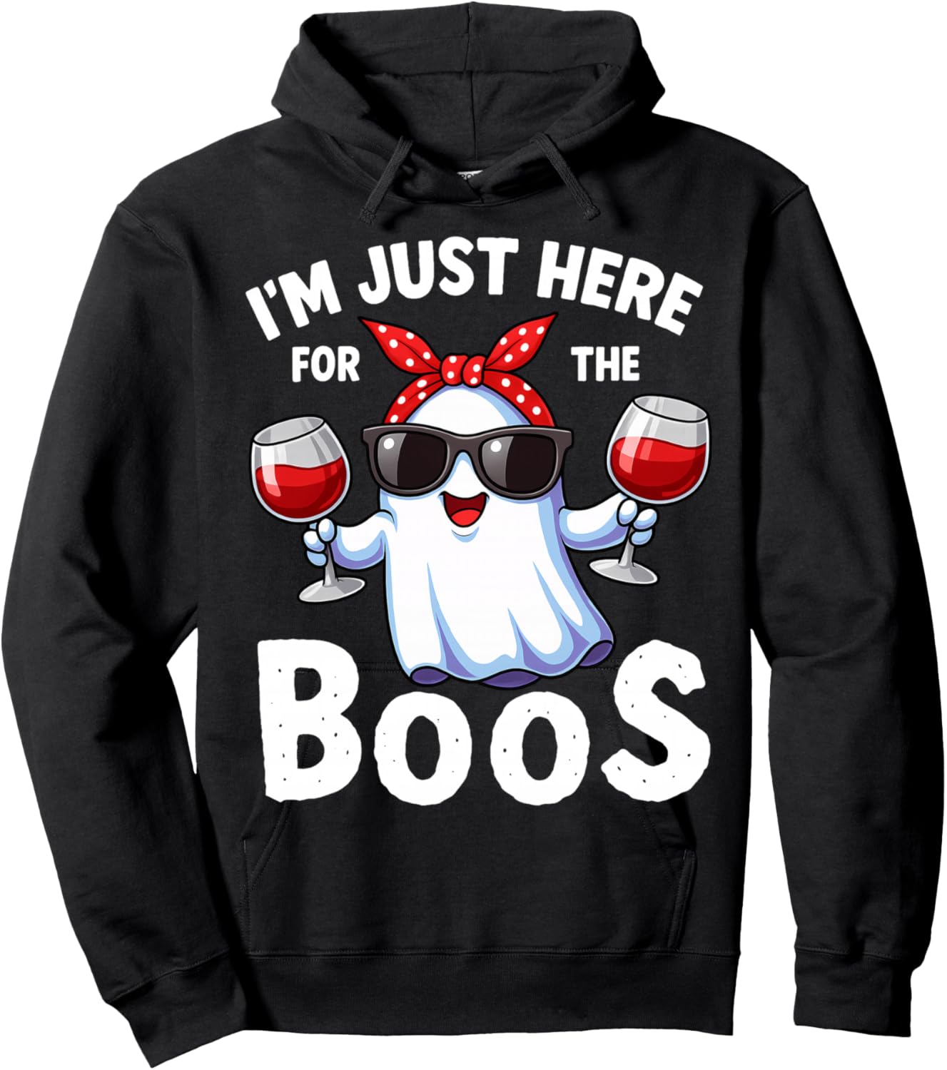 I'm Just Here For The Boos Halloween Women Ghost Vintage Hoodie - Hoodie | Black