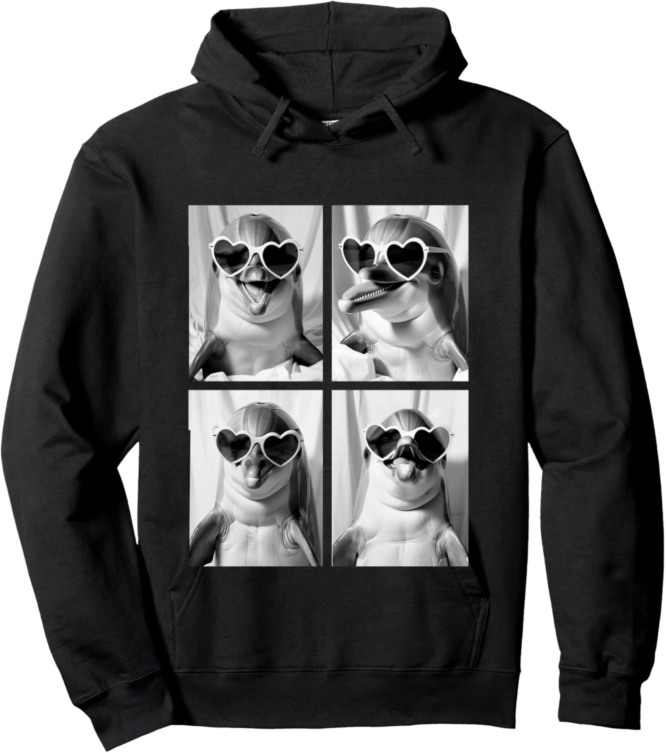 Lunettes de Soleil drôles de Dauphins avec cœurs pour la Saint-Valentin Manche Longue Hoodie - Hoodie | Black