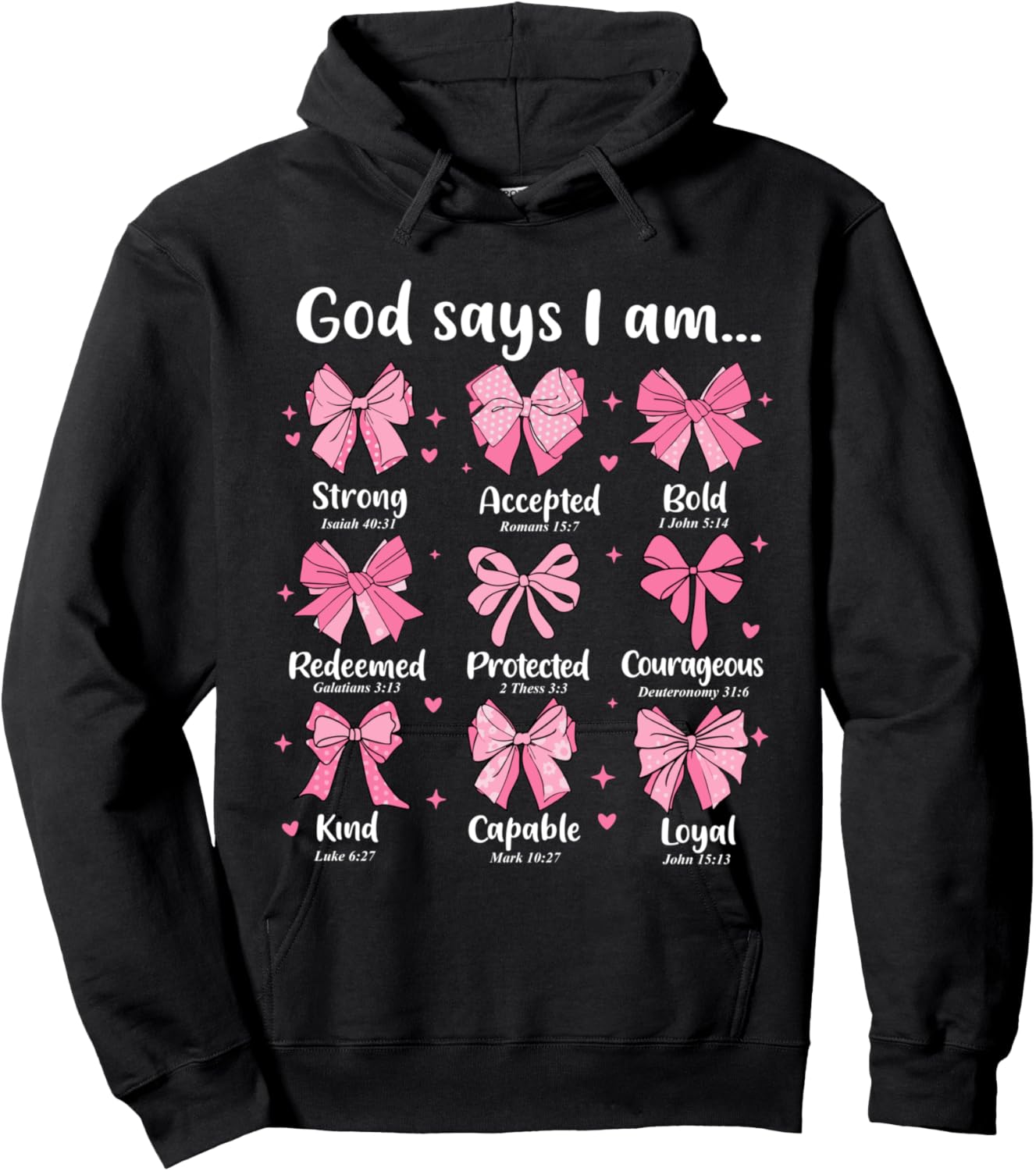 God Says I Am Coquette Bow Christian Jesus Coquette Bible Hoodie - Hoodie | Black