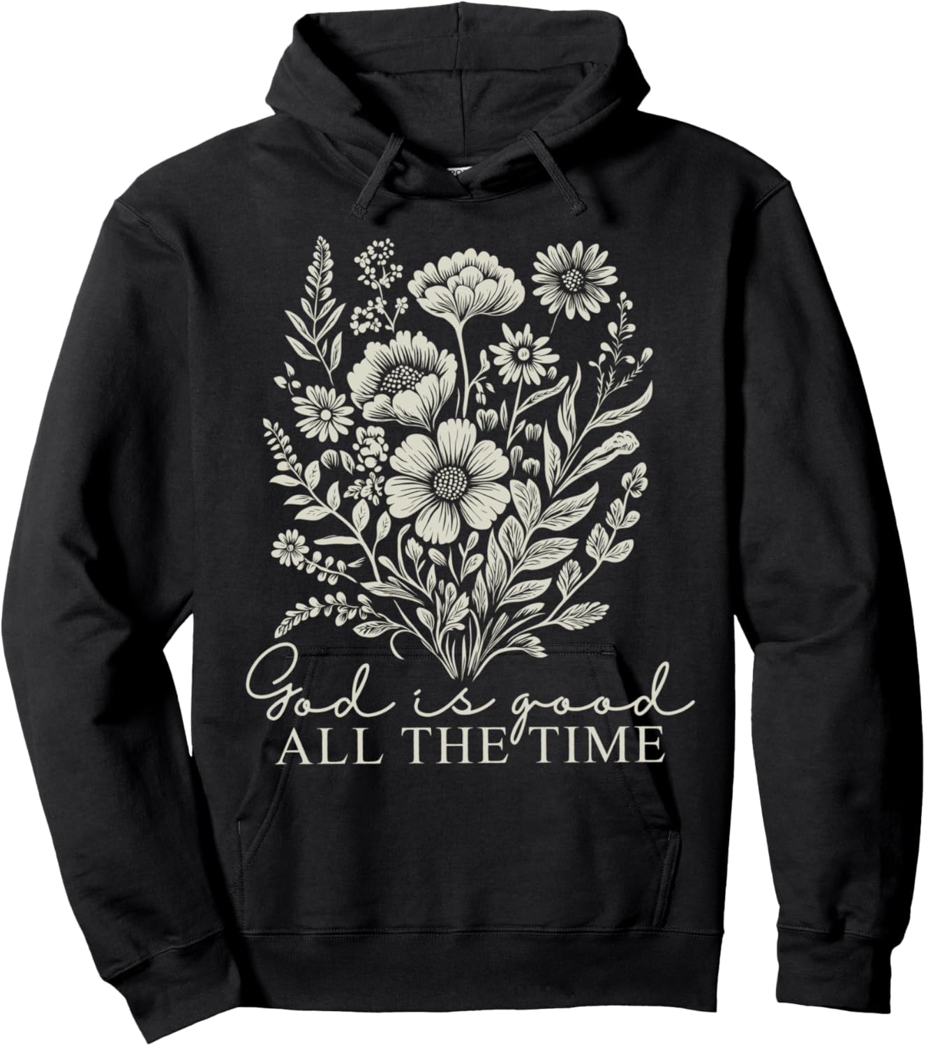 God Is Good All The Time Vintage Boho Floral Christian Jesus Hoodie - Hoodie | Black